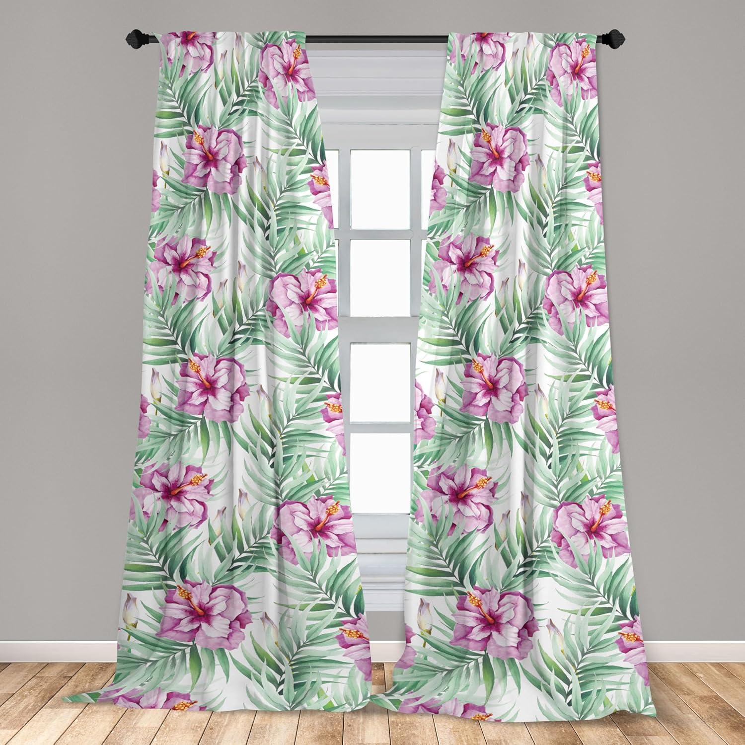 imageAmbesonne Floral Curtains Valentines Day Theme Grunge Style Repetitive Rose Flowers Abstract Window Treatments 2 Panel Set for Living Room Bedroom Pair of 28 x 84 Pale Fuchsia and SepiaReseda Green and Pale Fuchsia