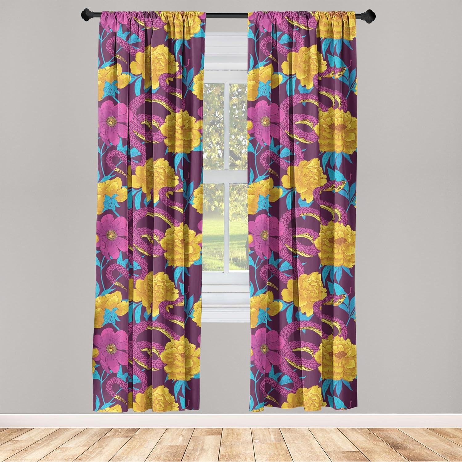 imageAmbesonne Floral Curtains Valentines Day Theme Grunge Style Repetitive Rose Flowers Abstract Window Treatments 2 Panel Set for Living Room Bedroom Pair of 28 x 84 Pale Fuchsia and SepiaEarth Yellow and Hot Pink
