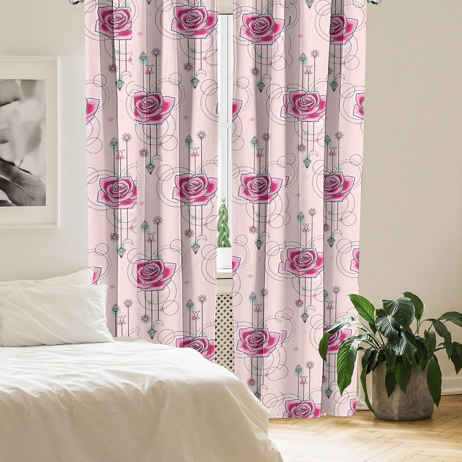 imageAmbesonne Floral Curtains Valentines Day Theme Grunge Style Repetitive Rose Flowers Abstract Window Treatments 2 Panel Set for Living Room Bedroom Pair of 28 x 84 Pale Fuchsia and SepiaHot Pink Pale Blue