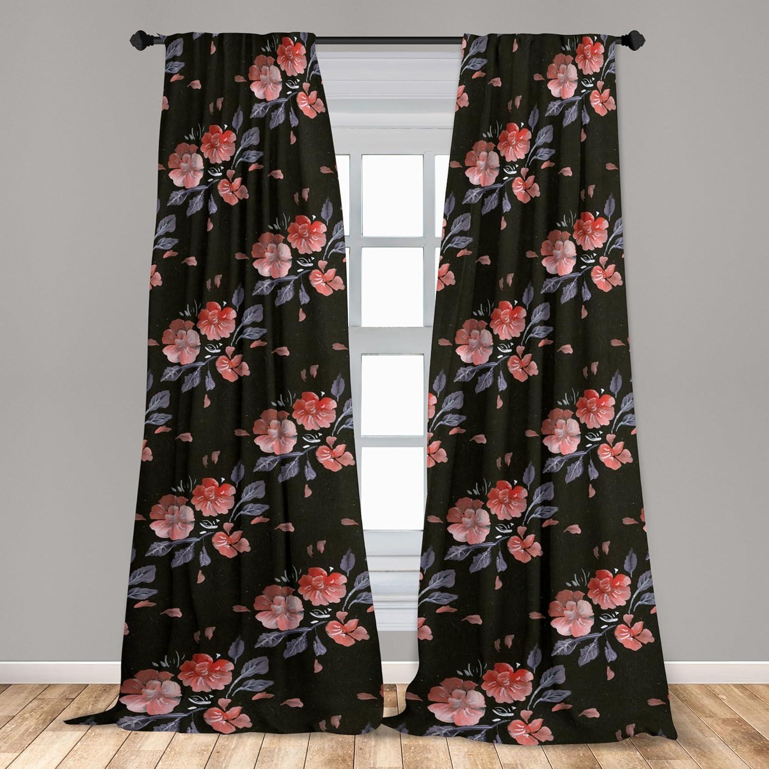 imageAmbesonne Floral Curtains Valentines Day Theme Grunge Style Repetitive Rose Flowers Abstract Window Treatments 2 Panel Set for Living Room Bedroom Pair of 28 x 84 Pale Fuchsia and SepiaPaprika and Dark Olive Green