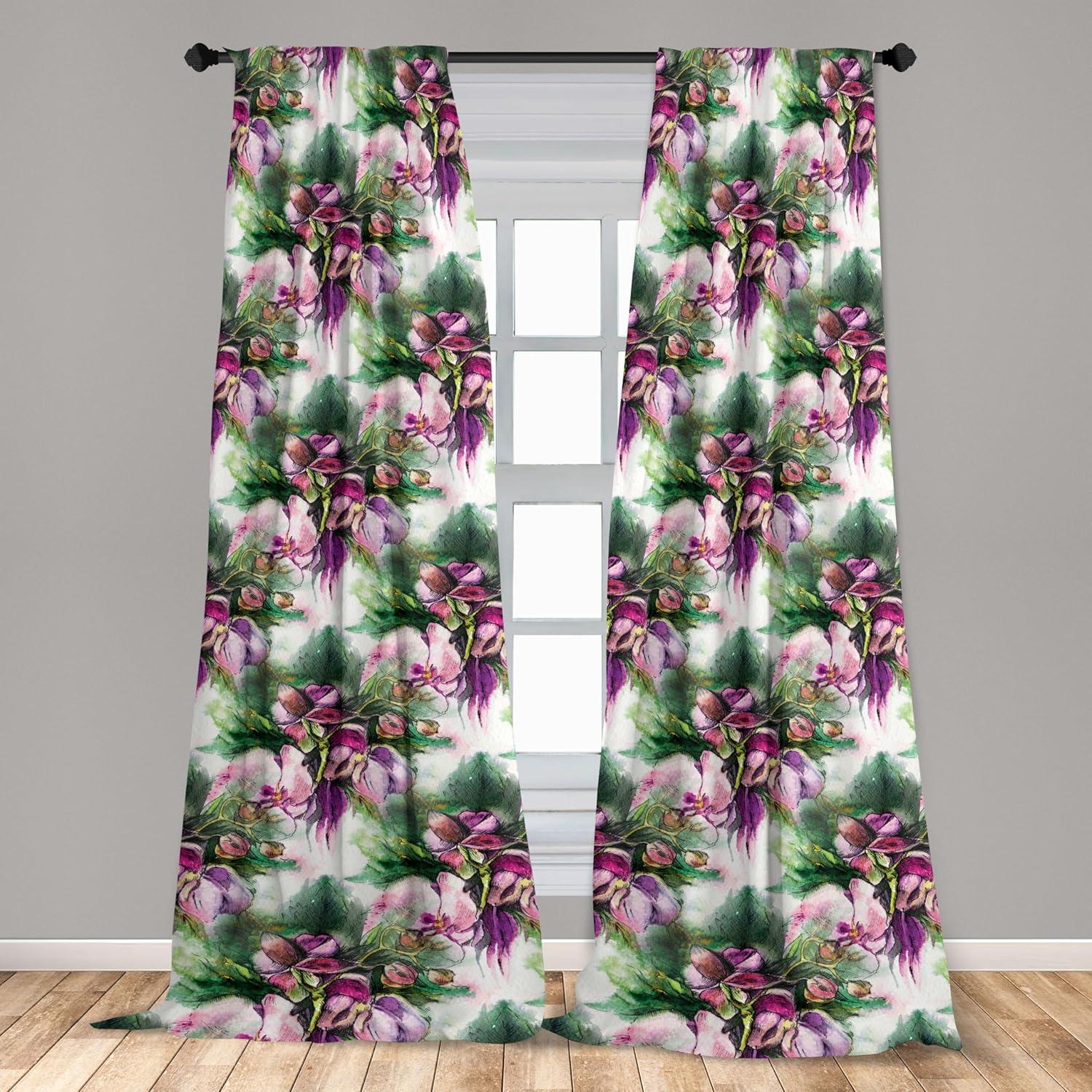 imageAmbesonne Floral Curtains Valentines Day Theme Grunge Style Repetitive Rose Flowers Abstract Window Treatments 2 Panel Set for Living Room Bedroom Pair of 28 x 84 Pale Fuchsia and SepiaPale Ruby and Reseda Green