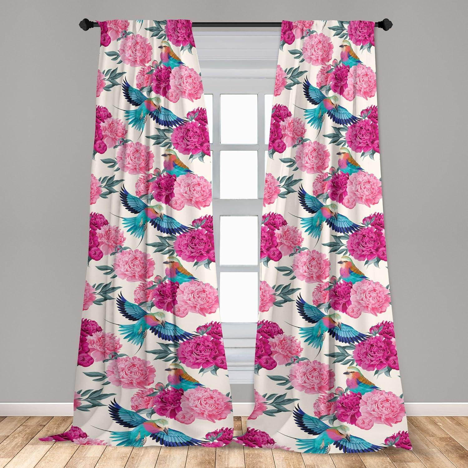 imageAmbesonne Floral Curtains Valentines Day Theme Grunge Style Repetitive Rose Flowers Abstract Window Treatments 2 Panel Set for Living Room Bedroom Pair of 28 x 84 Pale Fuchsia and SepiaHot Pink and Petrol Blue