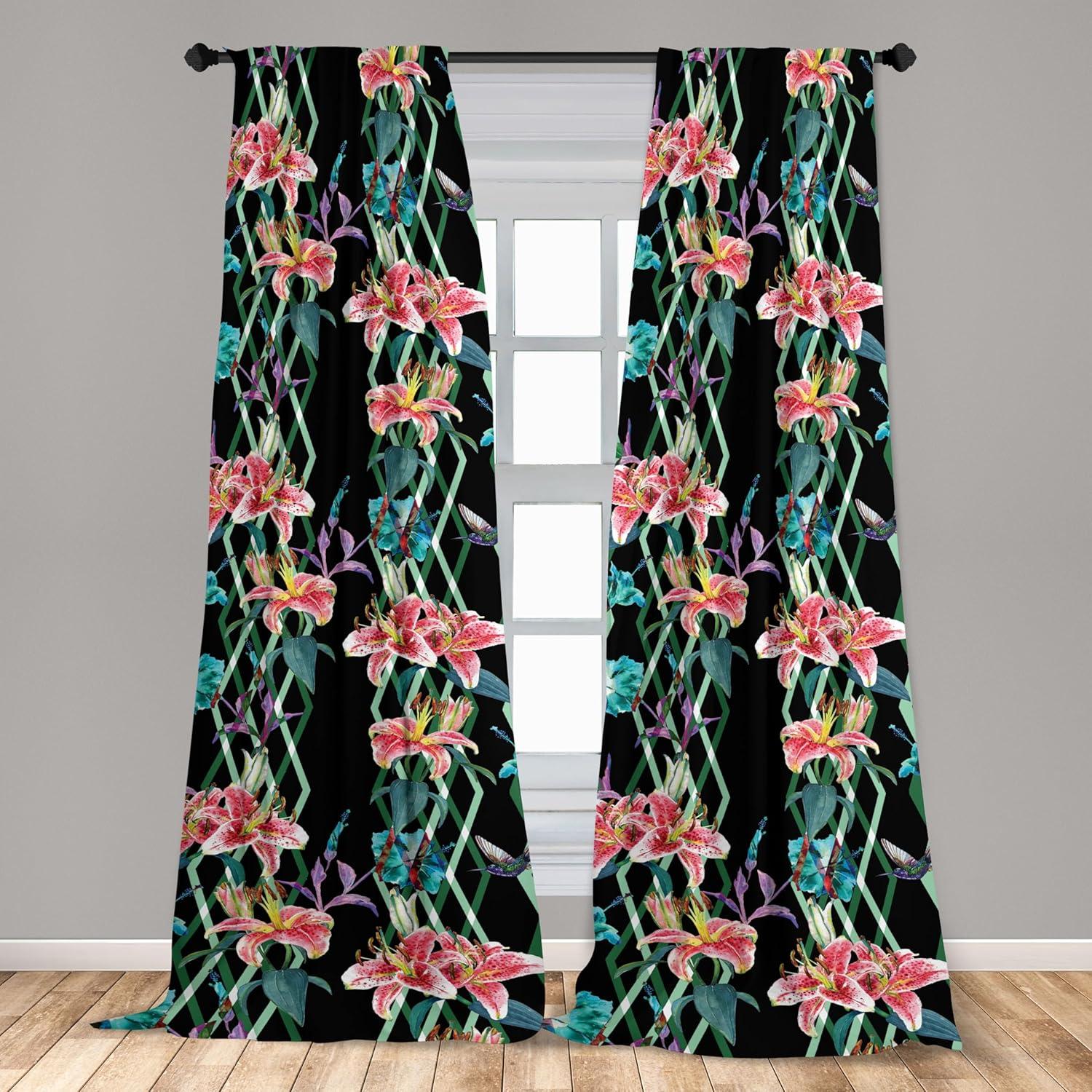 imageAmbesonne Floral Curtains Valentines Day Theme Grunge Style Repetitive Rose Flowers Abstract Window Treatments 2 Panel Set for Living Room Bedroom Pair of 28 x 84 Pale Fuchsia and SepiaJade Green and Raspberry