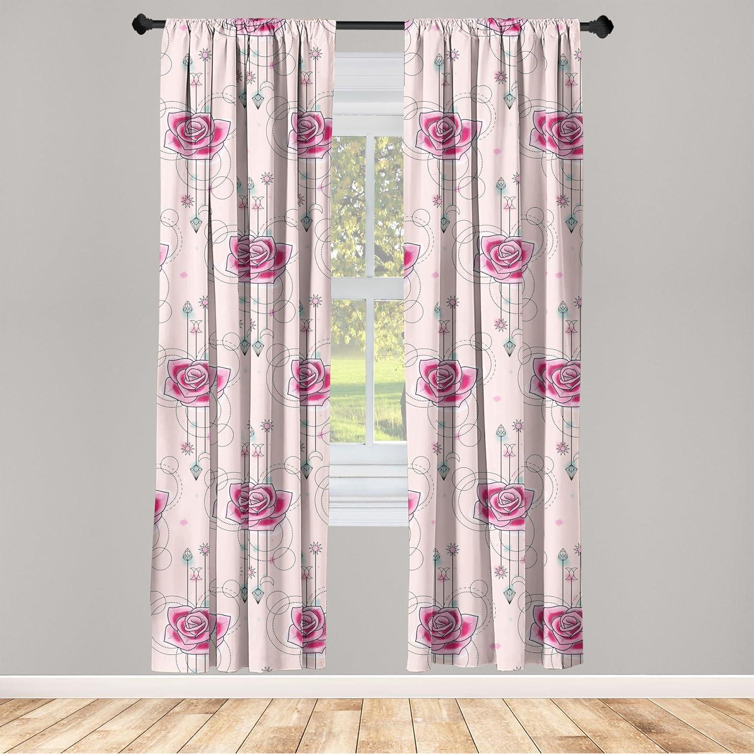 imageAmbesonne Floral Curtains Valentines Day Theme Grunge Style Repetitive Rose Flowers Abstract Window Treatments 2 Panel Set for Living Room Bedroom Pair of 28 x 84 Pale Fuchsia and SepiaHot Pink Pale Blue