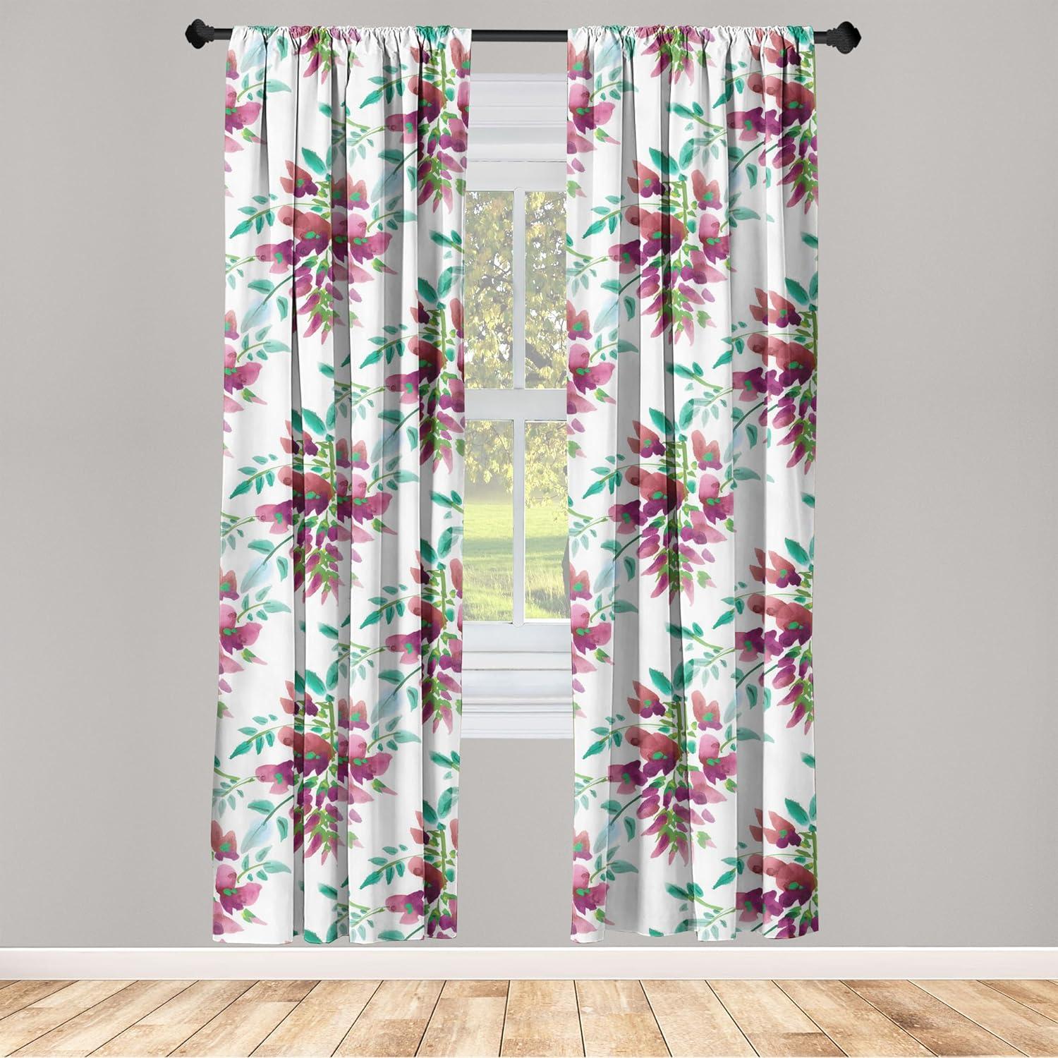 imageAmbesonne Floral Curtains Valentines Day Theme Grunge Style Repetitive Rose Flowers Abstract Window Treatments 2 Panel Set for Living Room Bedroom Pair of 28 x 84 Pale Fuchsia and SepiaPistachio Green and Ruby