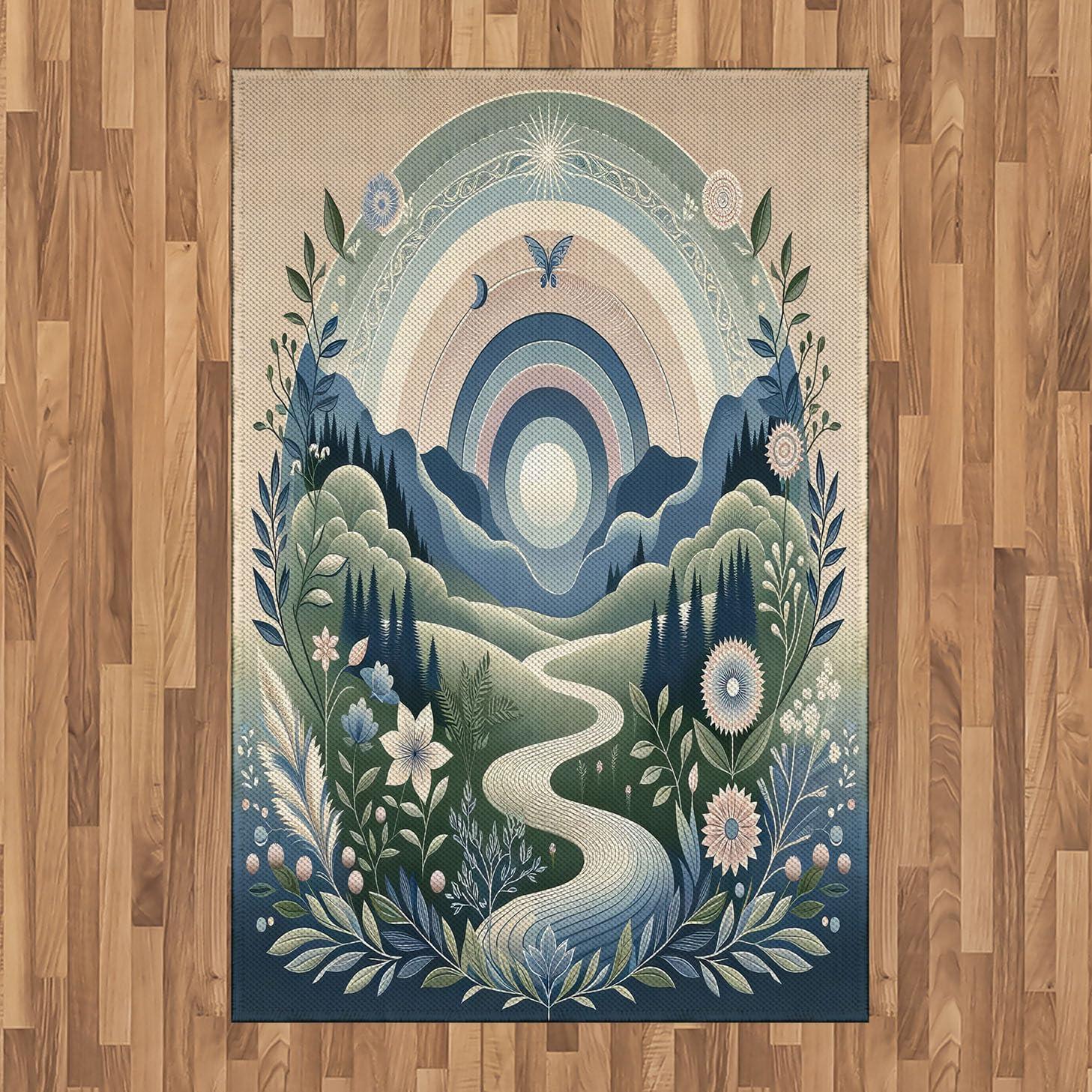 imageAmbesonne Floral Heart Area Rug Tenderness of Romantic Garden Ivy Branches and Roses Valentines Day Flat Woven Accent Rug for Living Room Bedroom Dining Room 2 6 x 5 Laurel Green and PinkSlate Blue Reseda Green