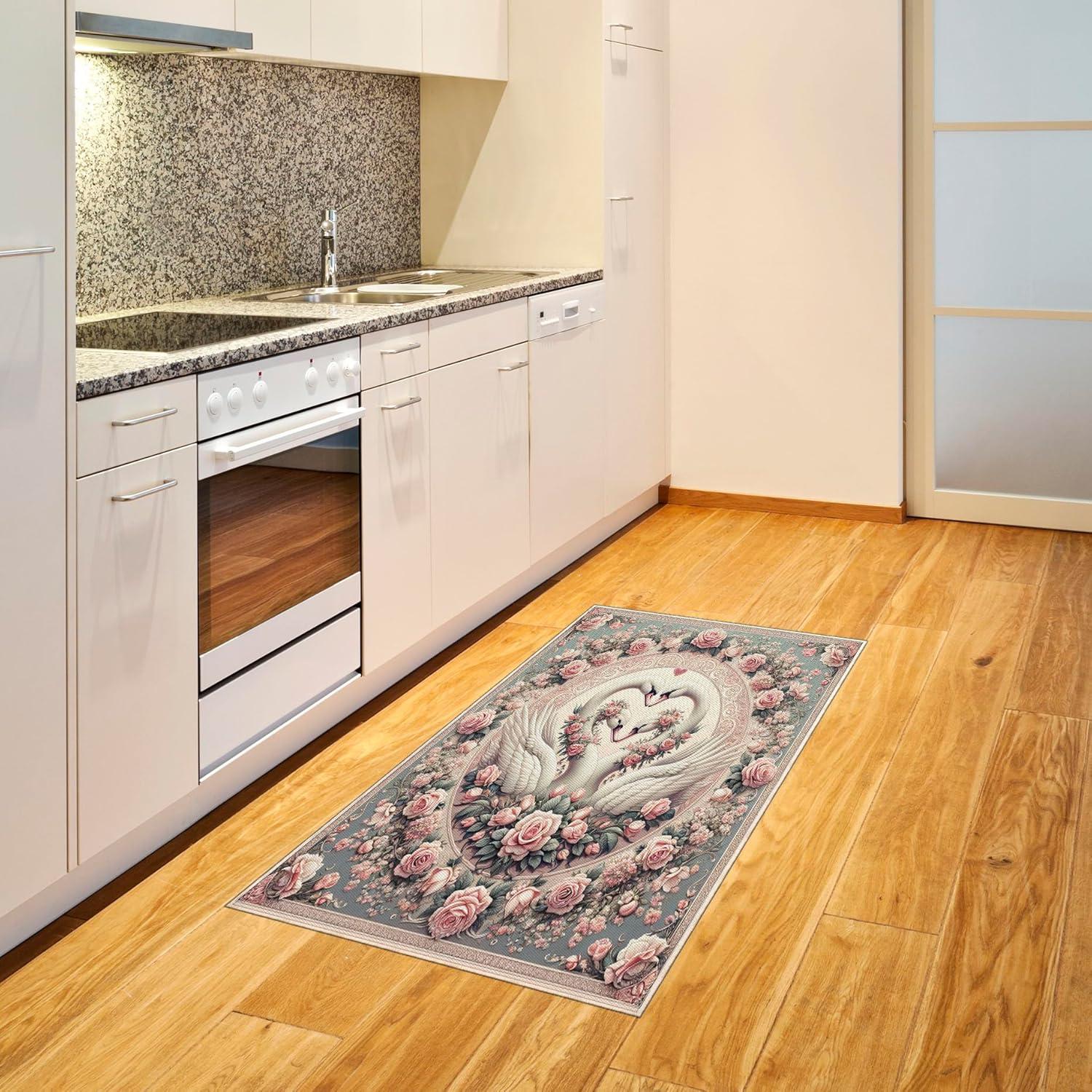 imageAmbesonne Floral Heart Area Rug Tenderness of Romantic Garden Ivy Branches and Roses Valentines Day Flat Woven Accent Rug for Living Room Bedroom Dining Room 2 6 x 5 Laurel Green and PinkPale Pink Pale Cadet Blue