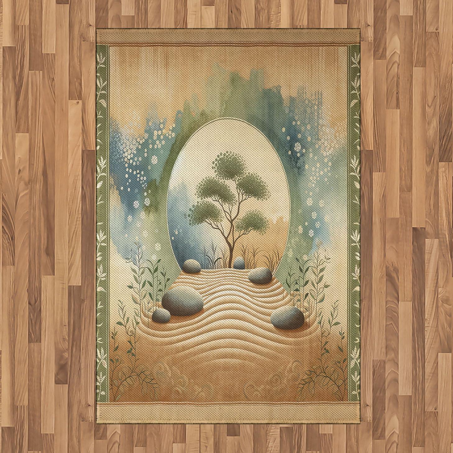 imageAmbesonne Floral Heart Area Rug Tenderness of Romantic Garden Ivy Branches and Roses Valentines Day Flat Woven Accent Rug for Living Room Bedroom Dining Room 2 6 x 5 Laurel Green and PinkCamel Reseda Green Blue