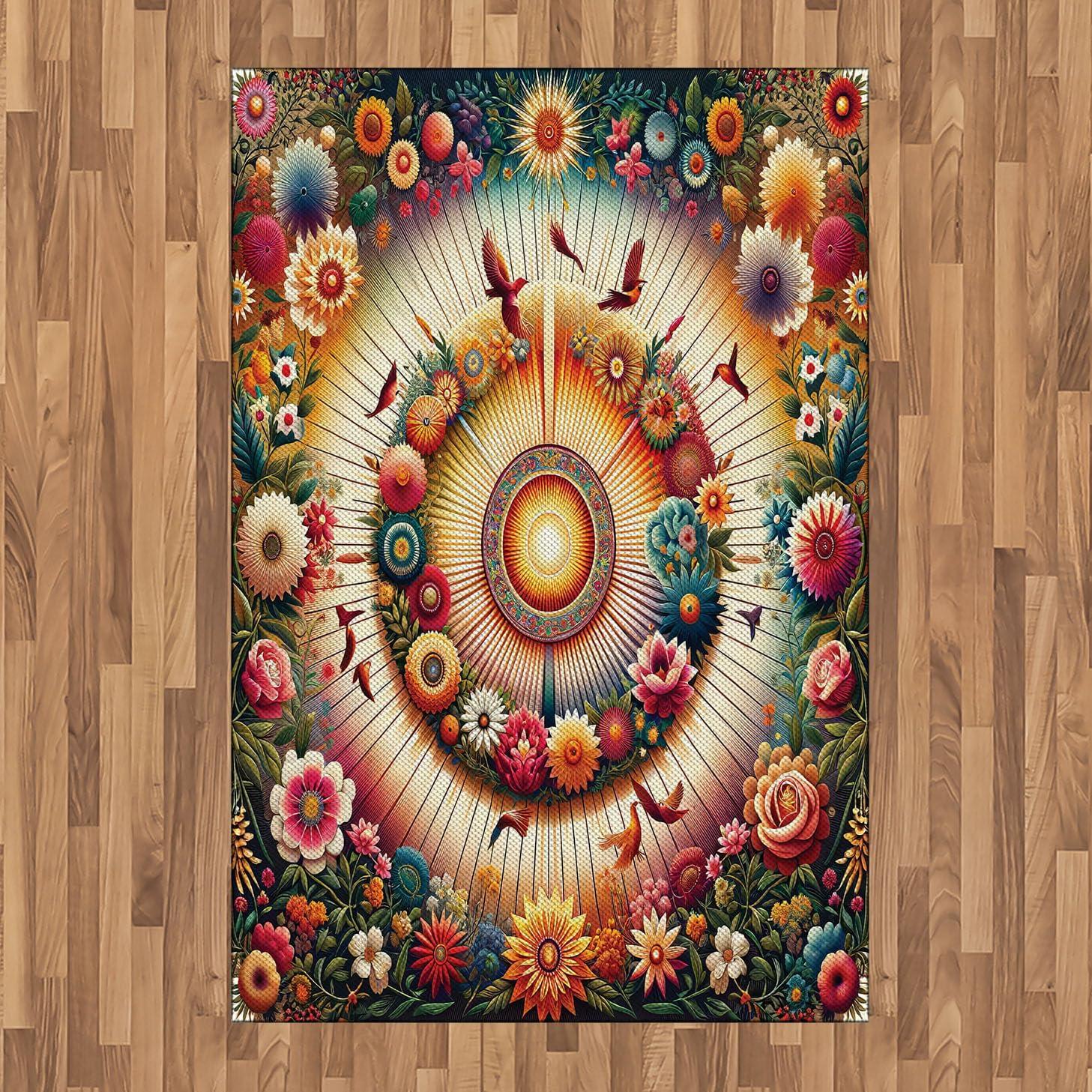 imageAmbesonne Floral Heart Area Rug Tenderness of Romantic Garden Ivy Branches and Roses Valentines Day Flat Woven Accent Rug for Living Room Bedroom Dining Room 2 6 x 5 Laurel Green and PinkOrange Evergreen Pink
