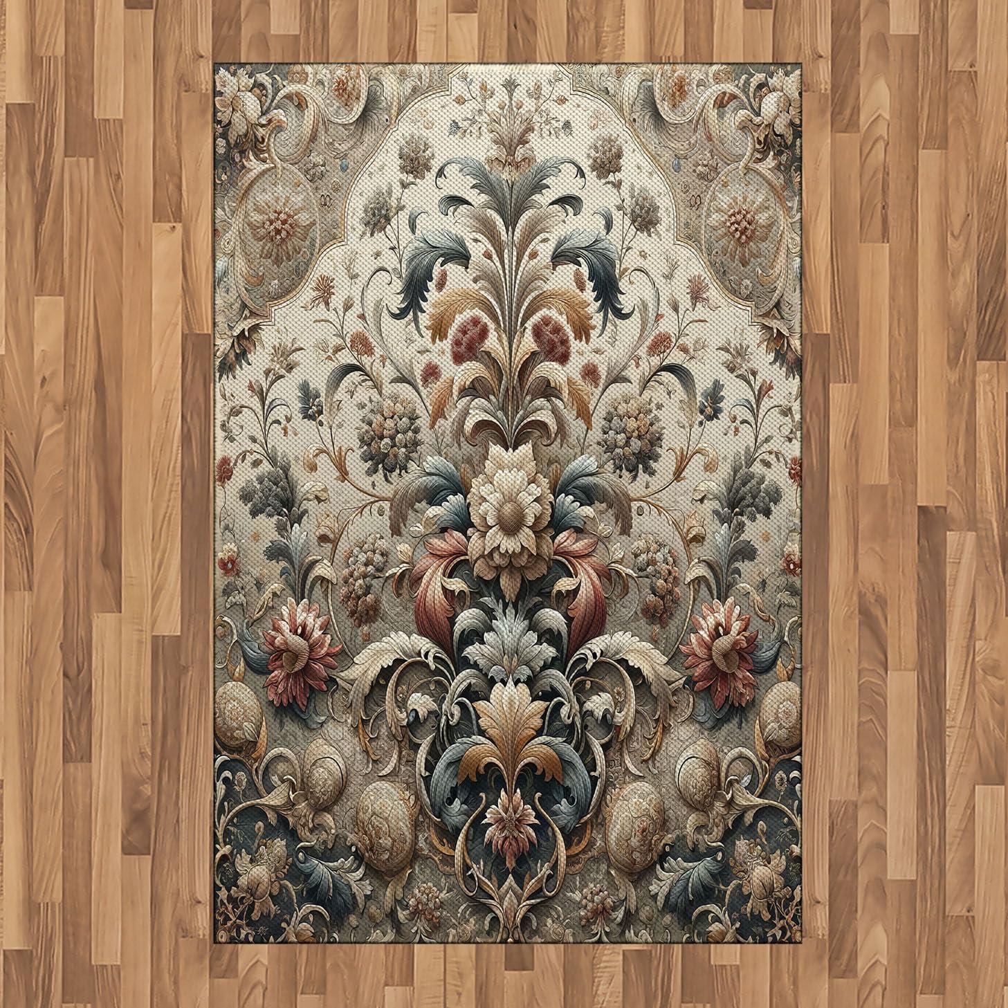 imageAmbesonne Floral Heart Area Rug Tenderness of Romantic Garden Ivy Branches and Roses Valentines Day Flat Woven Accent Rug for Living Room Bedroom Dining Room 2 6 x 5 Laurel Green and PinkTan Dark Blue and Pale Ruby