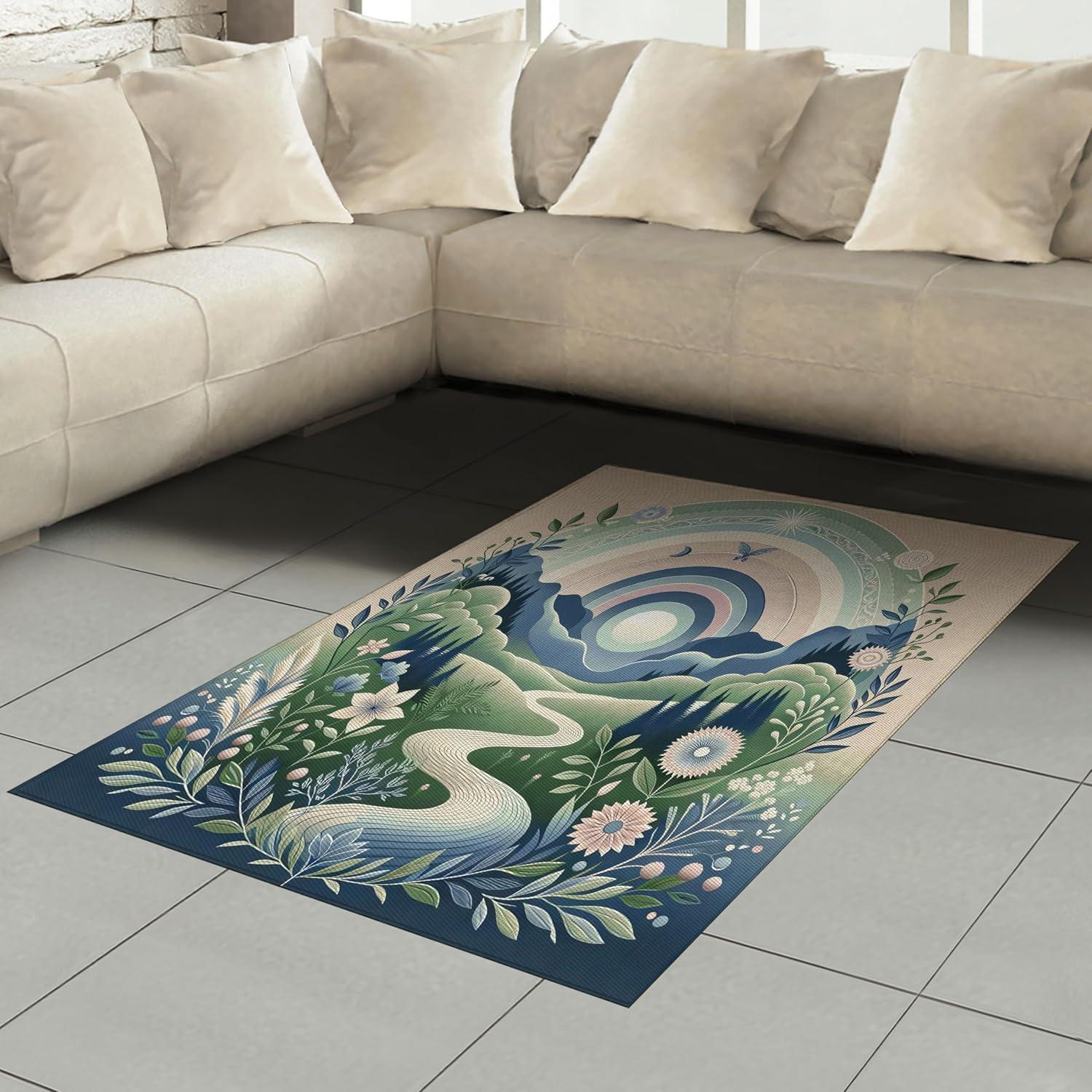 imageAmbesonne Floral Heart Area Rug Tenderness of Romantic Garden Ivy Branches and Roses Valentines Day Flat Woven Accent Rug for Living Room Bedroom Dining Room 2 6 x 5 Laurel Green and PinkSlate Blue Reseda Green