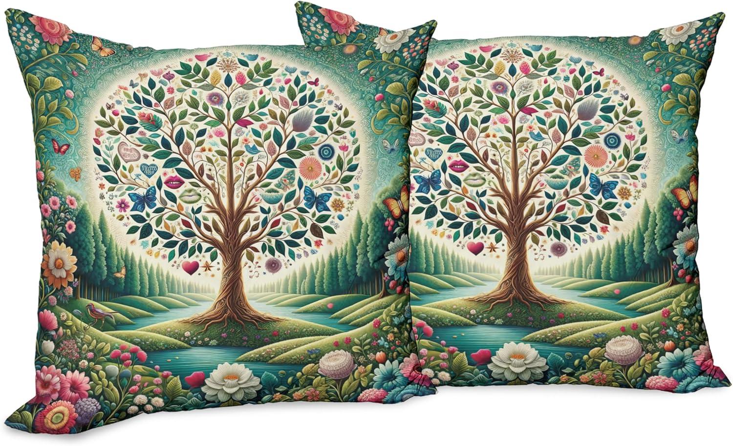 imageAmbesonne Floral Heart Decorative Throw Pillow Case Pack of 2 Tenderness of Romantic Garden Ivy Branches and Roses Valentines Day Couch Bedroom Living Room Cushion Cover 16 Laurel Green and PinkGreen Blue and Pink