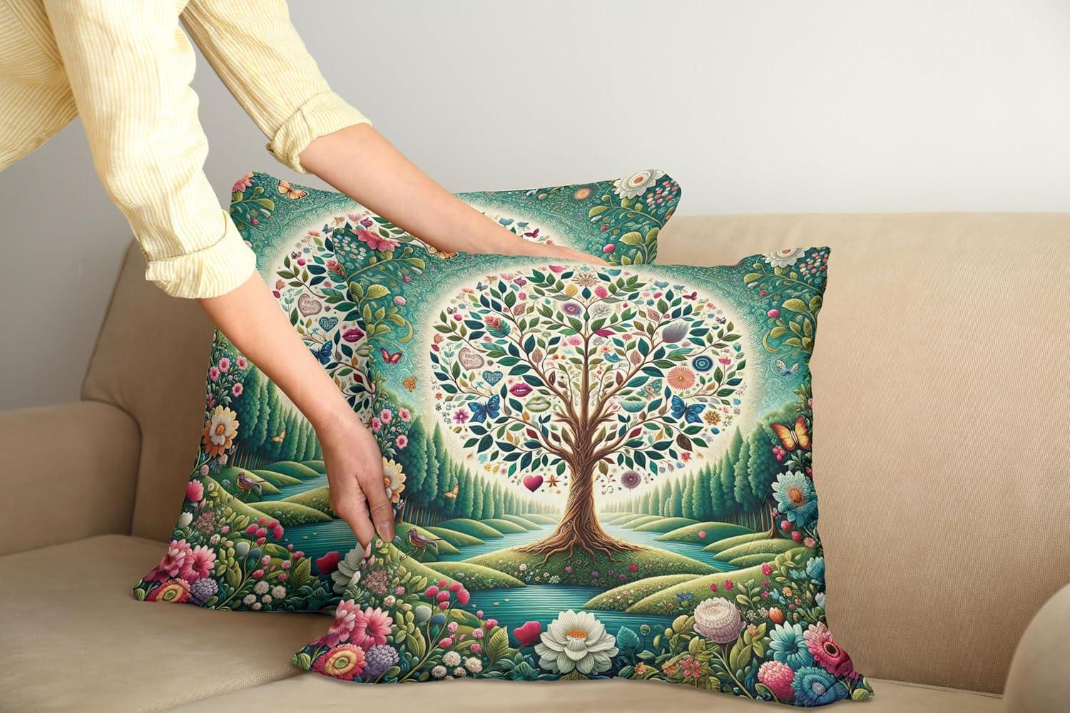 imageAmbesonne Floral Heart Decorative Throw Pillow Case Pack of 2 Tenderness of Romantic Garden Ivy Branches and Roses Valentines Day Couch Bedroom Living Room Cushion Cover 16 Laurel Green and PinkGreen Blue and Pink