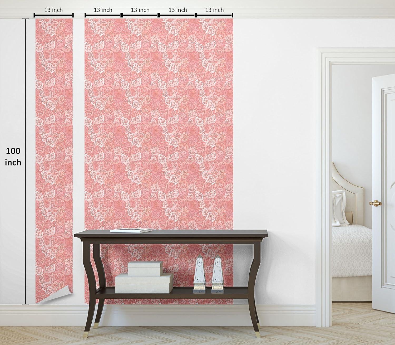 imageAmbesonne Floral Peel amp Stick Wallpaper for Home Romantic Valentines Day Theme Overlapping Simplistic Rose Flowers Art SelfAdhesive Living Room Kitchen Accent 13 x 100 Pale Salmon and Blush