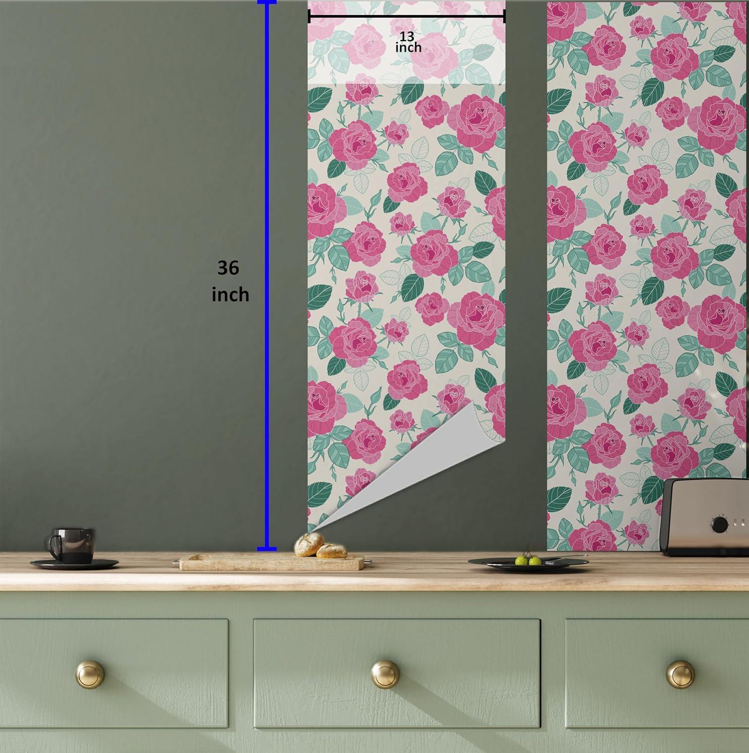 imageAmbesonne Floral Peel amp Stick Wallpaper for Home Rose Flowers and Leaves Pattern Vintage Valentine Romantic Ornament SelfAdhesive Living Room Kitchen Accent 13 x 36 Pastel Pink Hunter Green