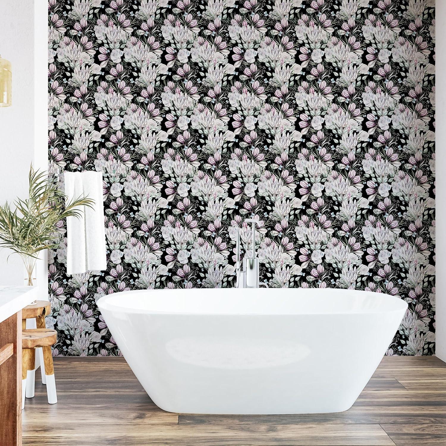 imageAmbesonne Floral Peel amp Stick Wallpaper for Home Roses Lavender Eucalyptus Watercolor Valentines Day Romantic Concept SelfAdhesive Living Room Kitchen Accent 13 x 100 Purple Grey and Off White