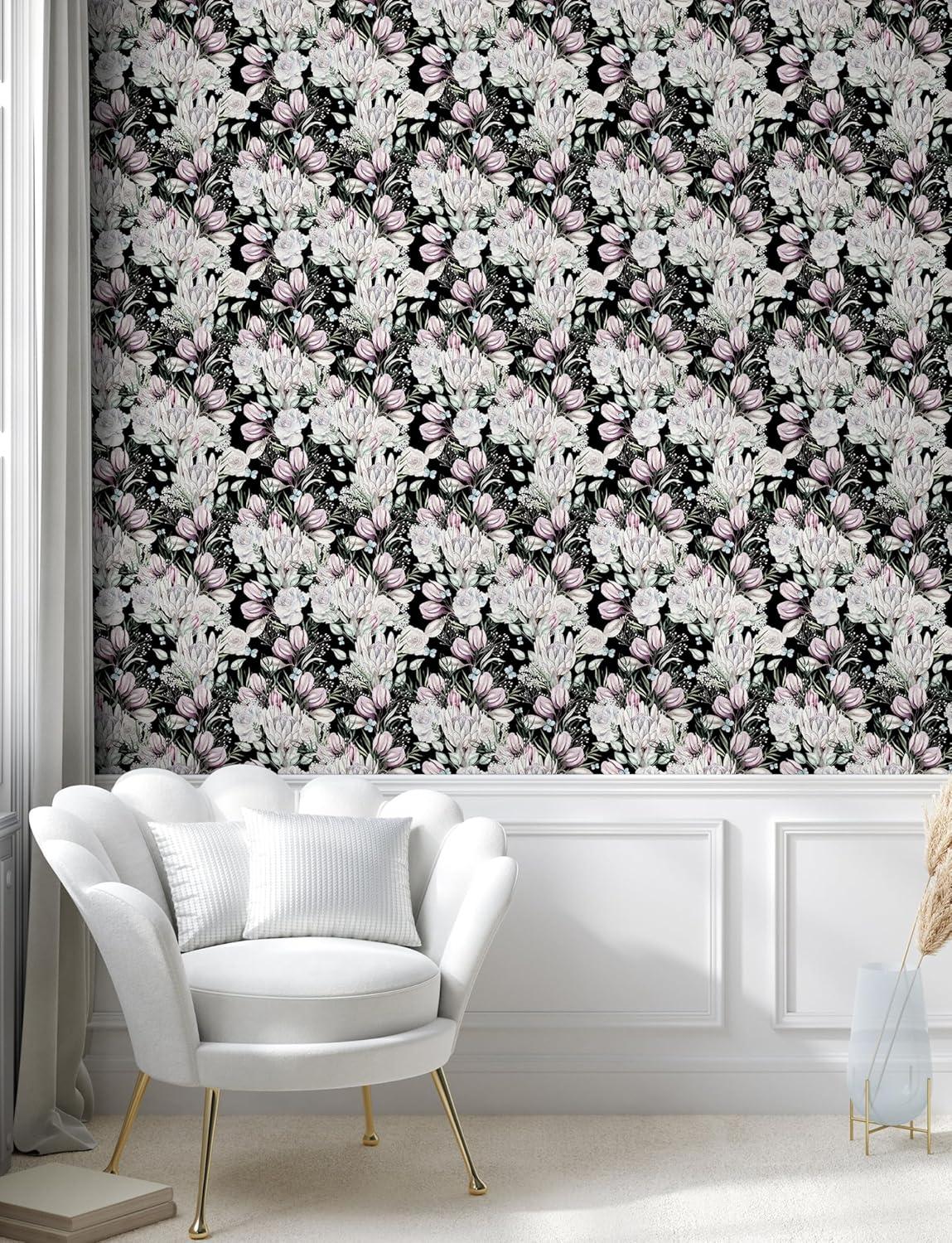 imageAmbesonne Floral Peel amp Stick Wallpaper for Home Roses Lavender Eucalyptus Watercolor Valentines Day Romantic Concept SelfAdhesive Living Room Kitchen Accent 13 x 100 Purple Grey and Off White