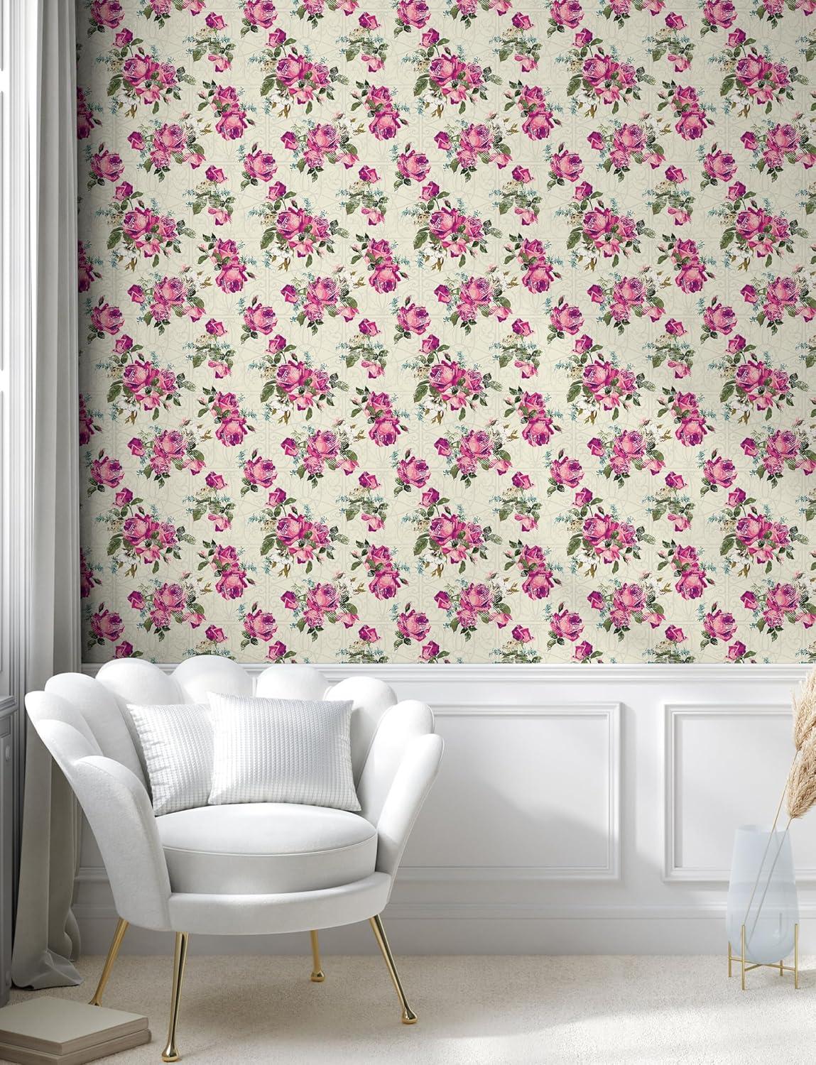 imageAmbesonne Floral Peel amp Stick Wallpaper for Home Valentines Day Theme Grunge Style Repetitive Rose Flowers Abstract SelfAdhesive Living Room Kitchen Accent 13 x 72 Pale Fuchsia and Sepia