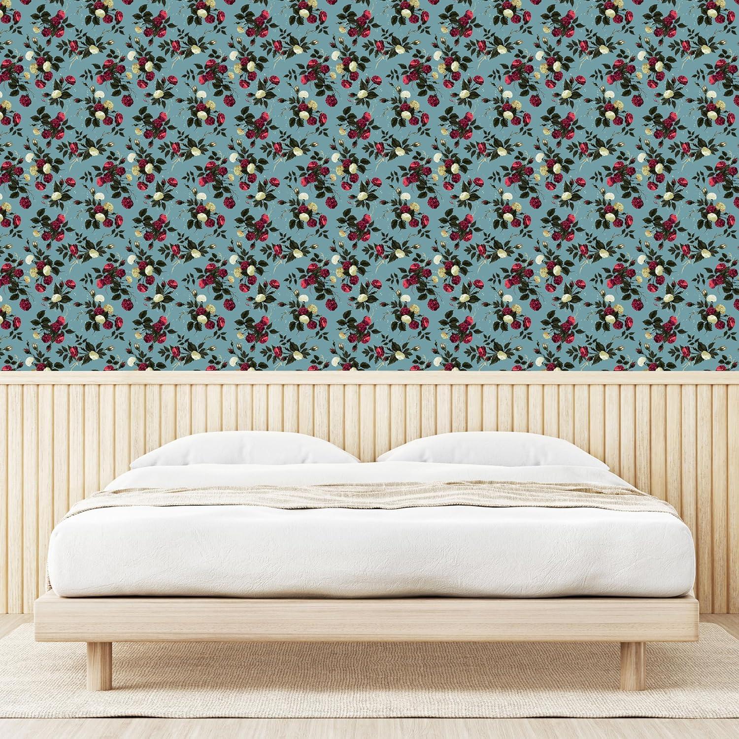 imageAmbesonne Floral Peel amp Stick Wallpaper for Home Valentines Day Theme Vintage Style Romantic Roses Pattern Plot SelfAdhesive Living Room Kitchen Accent 13 x 36 Dark Fuchsia and Slate Blue
