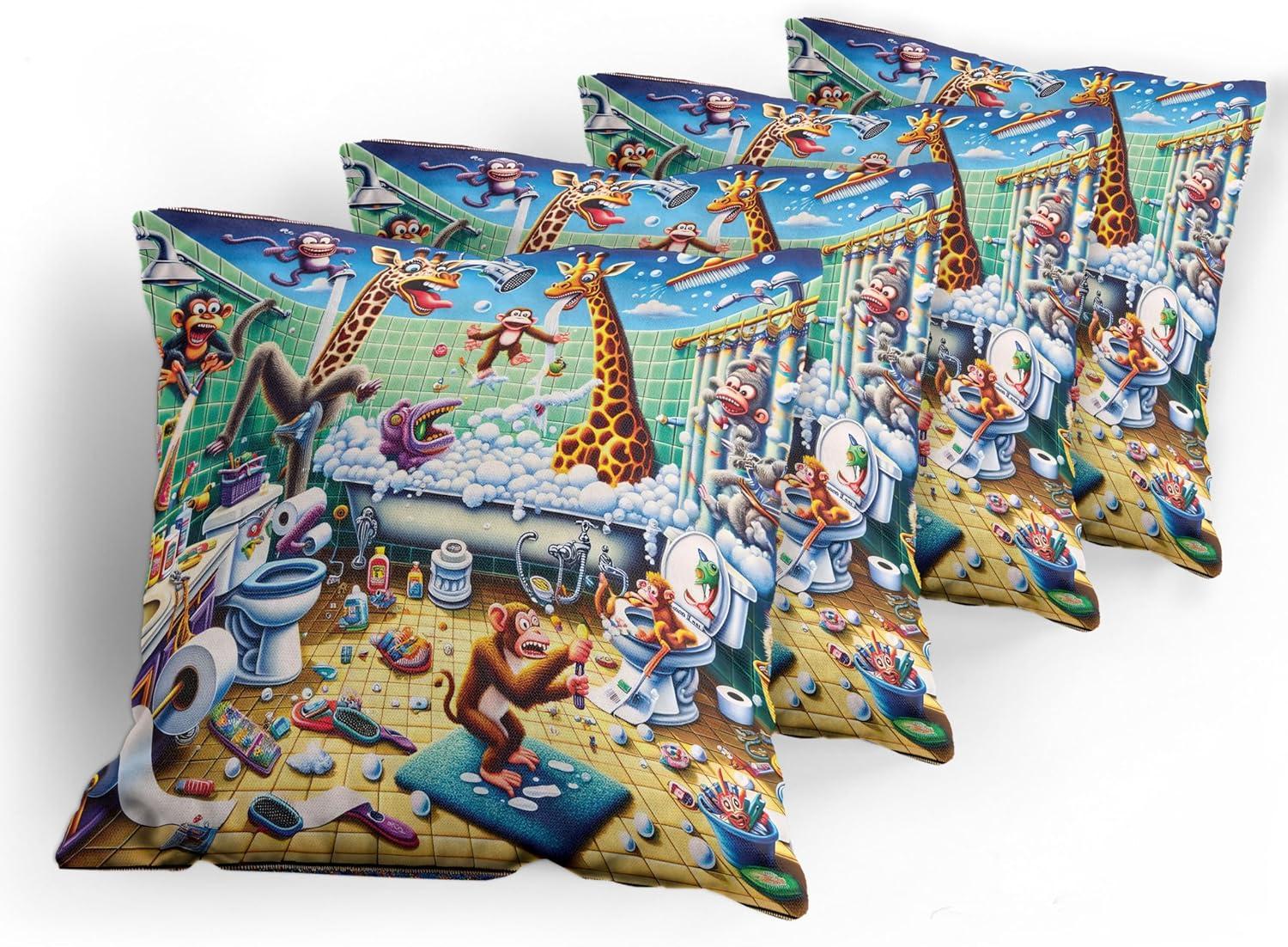 imageAmbesonne Frog Decorative Throw Pillow Case Pack of 4 Valentines Day Croaker Couple Enjoying a Romantic Dinner Art Whimsical Cushion Cover for Couch Living Room Car 20 Fern Green White BrownSea Green Blue and Mustard