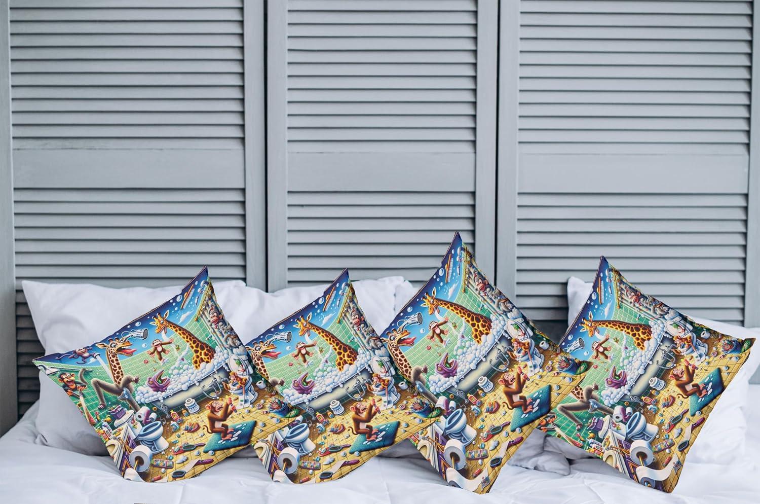 imageAmbesonne Frog Decorative Throw Pillow Case Pack of 4 Valentines Day Croaker Couple Enjoying a Romantic Dinner Art Whimsical Cushion Cover for Couch Living Room Car 20 Fern Green White BrownSea Green Blue and Mustard