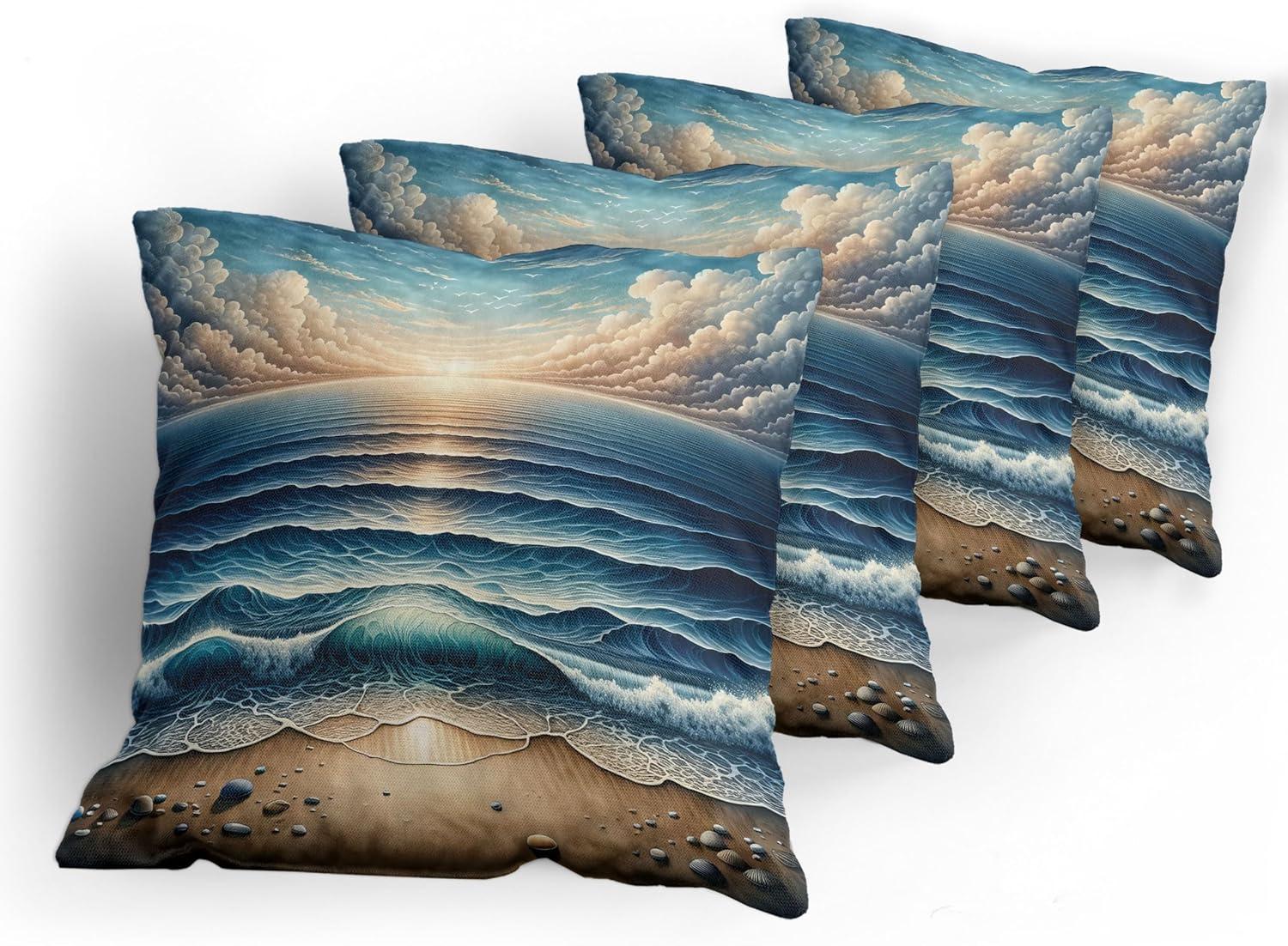 imageAmbesonne Frog Decorative Throw Pillow Case Pack of 4 Valentines Day Croaker Couple Enjoying a Romantic Dinner Art Whimsical Cushion Cover for Couch Living Room Car 20 Fern Green White BrownBlue Pale Brown
