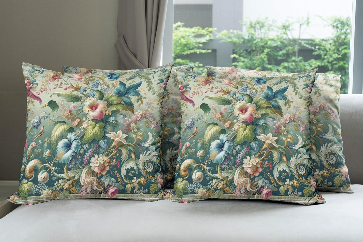 imageAmbesonne Frog Decorative Throw Pillow Case Pack of 4 Valentines Day Croaker Couple Enjoying a Romantic Dinner Art Whimsical Cushion Cover for Couch Living Room Car 20 Fern Green White BrownGreen Multicolor