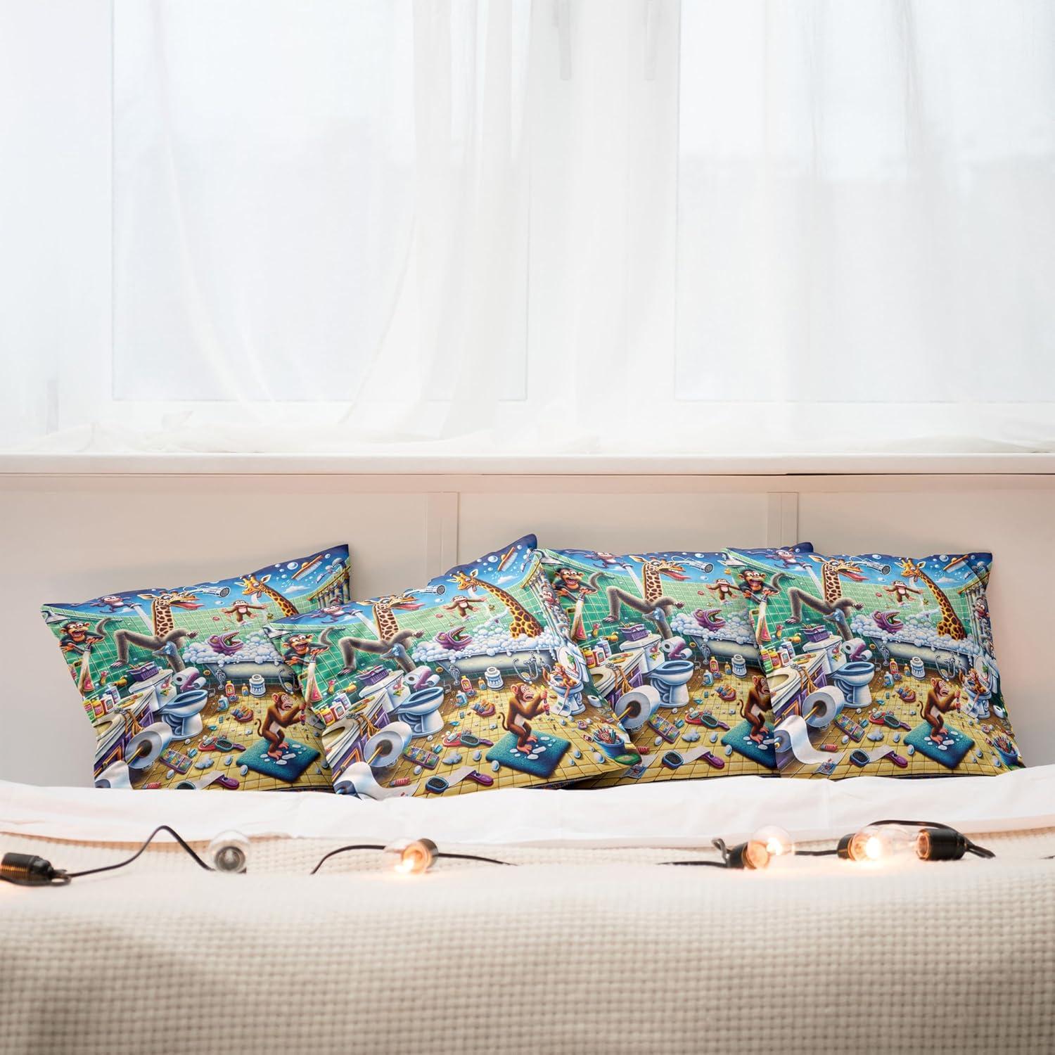 imageAmbesonne Frog Decorative Throw Pillow Case Pack of 4 Valentines Day Croaker Couple Enjoying a Romantic Dinner Art Whimsical Cushion Cover for Couch Living Room Car 20 Fern Green White BrownSea Green Blue and Mustard