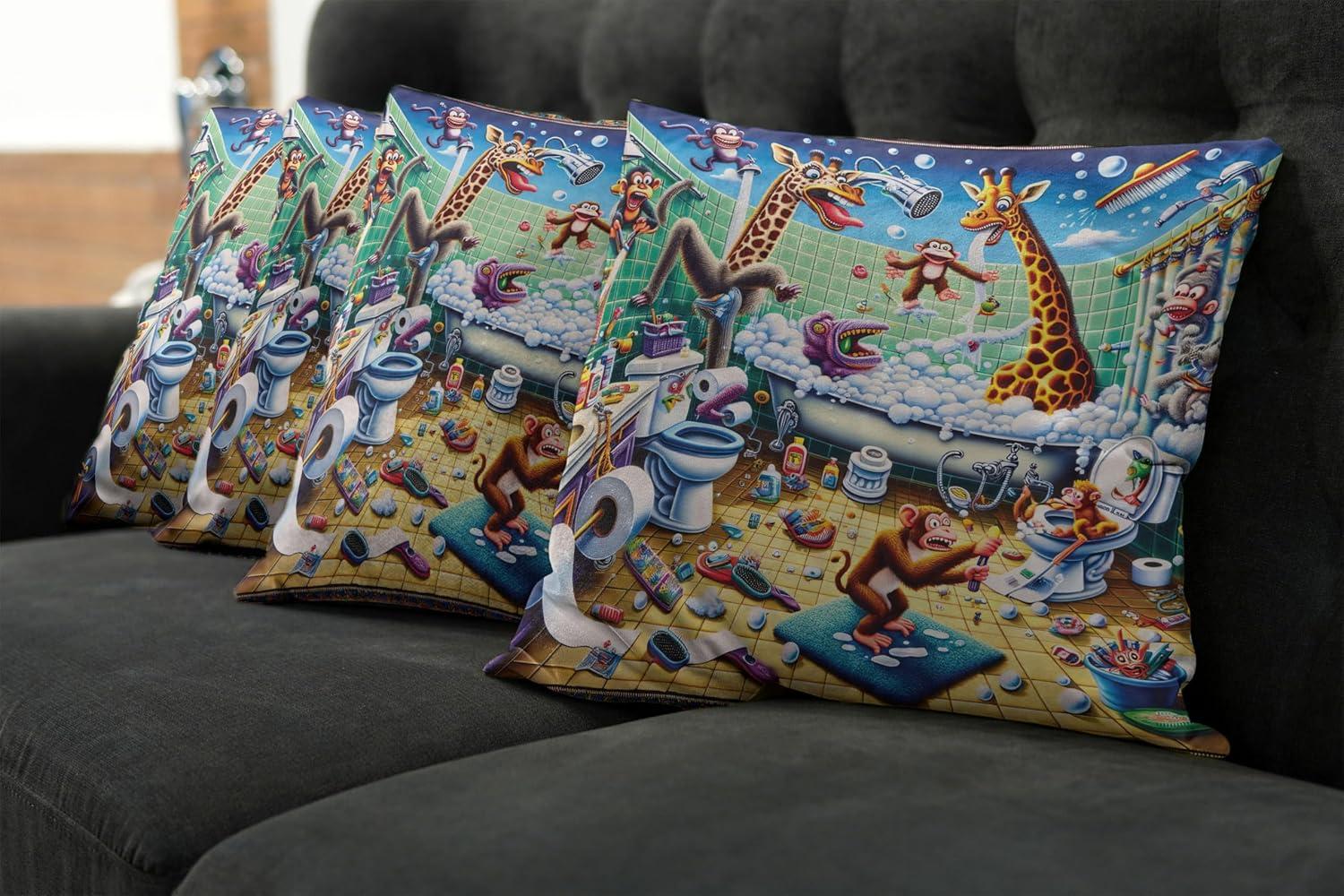 imageAmbesonne Frog Decorative Throw Pillow Case Pack of 4 Valentines Day Croaker Couple Enjoying a Romantic Dinner Art Whimsical Cushion Cover for Couch Living Room Car 20 Fern Green White BrownSea Green Blue and Mustard