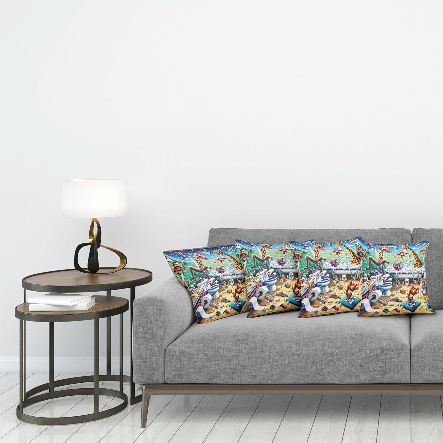 imageAmbesonne Frog Decorative Throw Pillow Case Pack of 4 Valentines Day Croaker Couple Enjoying a Romantic Dinner Art Whimsical Cushion Cover for Couch Living Room Car 20 Fern Green White BrownSea Green Blue and Mustard