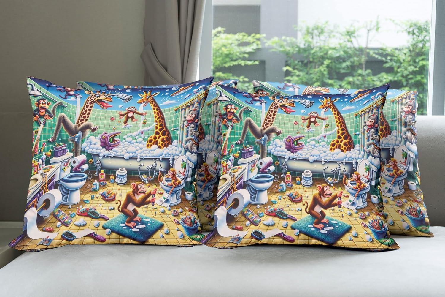 imageAmbesonne Frog Decorative Throw Pillow Case Pack of 4 Valentines Day Croaker Couple Enjoying a Romantic Dinner Art Whimsical Cushion Cover for Couch Living Room Car 20 Fern Green White BrownSea Green Blue and Mustard