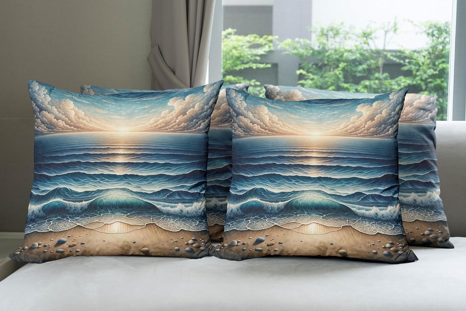 imageAmbesonne Frog Decorative Throw Pillow Case Pack of 4 Valentines Day Croaker Couple Enjoying a Romantic Dinner Art Whimsical Cushion Cover for Couch Living Room Car 20 Fern Green White BrownBlue Pale Brown
