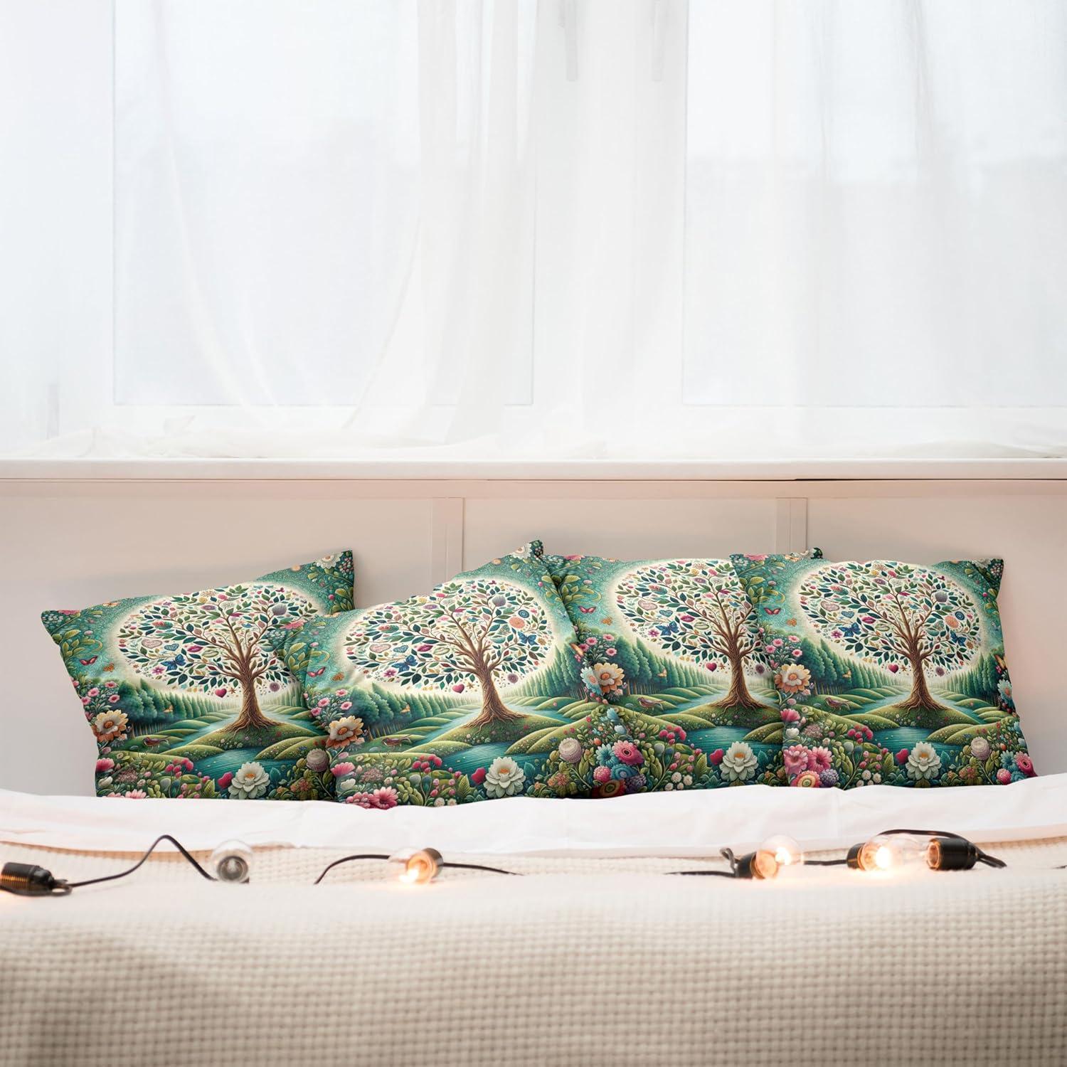 imageAmbesonne Frog Decorative Throw Pillow Case Pack of 4 Valentines Day Croaker Couple Enjoying a Romantic Dinner Art Whimsical Cushion Cover for Couch Living Room Car 20 Fern Green White BrownGreen Blue and Pink