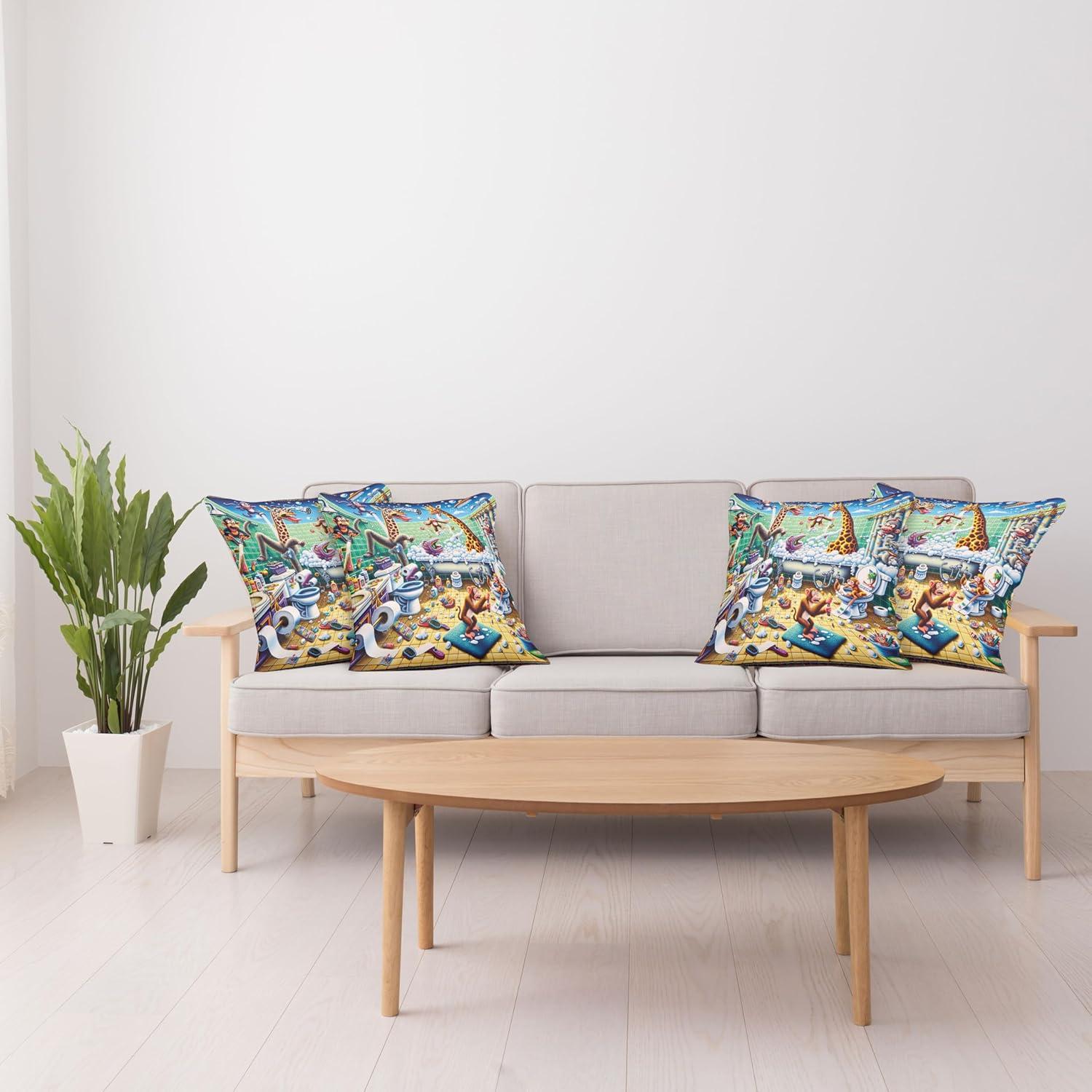 imageAmbesonne Frog Decorative Throw Pillow Case Pack of 4 Valentines Day Croaker Couple Enjoying a Romantic Dinner Art Whimsical Cushion Cover for Couch Living Room Car 20 Fern Green White BrownSea Green Blue and Mustard