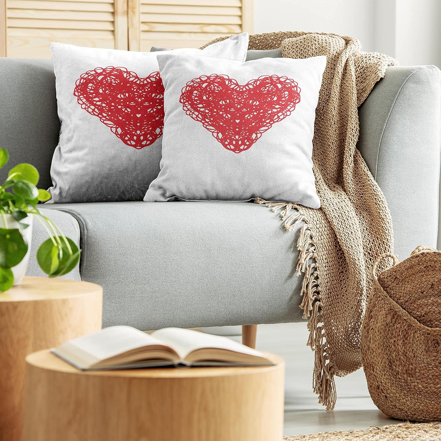 imageAmbesonne Heart Decorative Throw Pillow Case Pack of 2 Scribble Drawing Romantic Shape Valentines Day Jumble Lines Minimalist Print Couch Bedroom Living Room Cushion Cover 18 Vermilion White