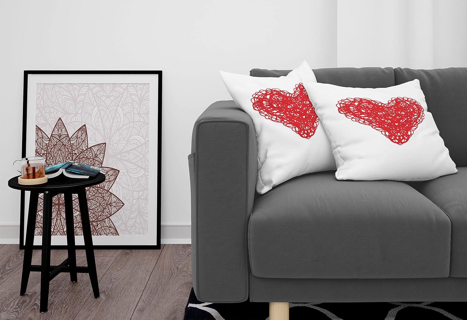 imageAmbesonne Heart Decorative Throw Pillow Case Pack of 2 Scribble Drawing Romantic Shape Valentines Day Jumble Lines Minimalist Print Couch Bedroom Living Room Cushion Cover 16 Vermilion White