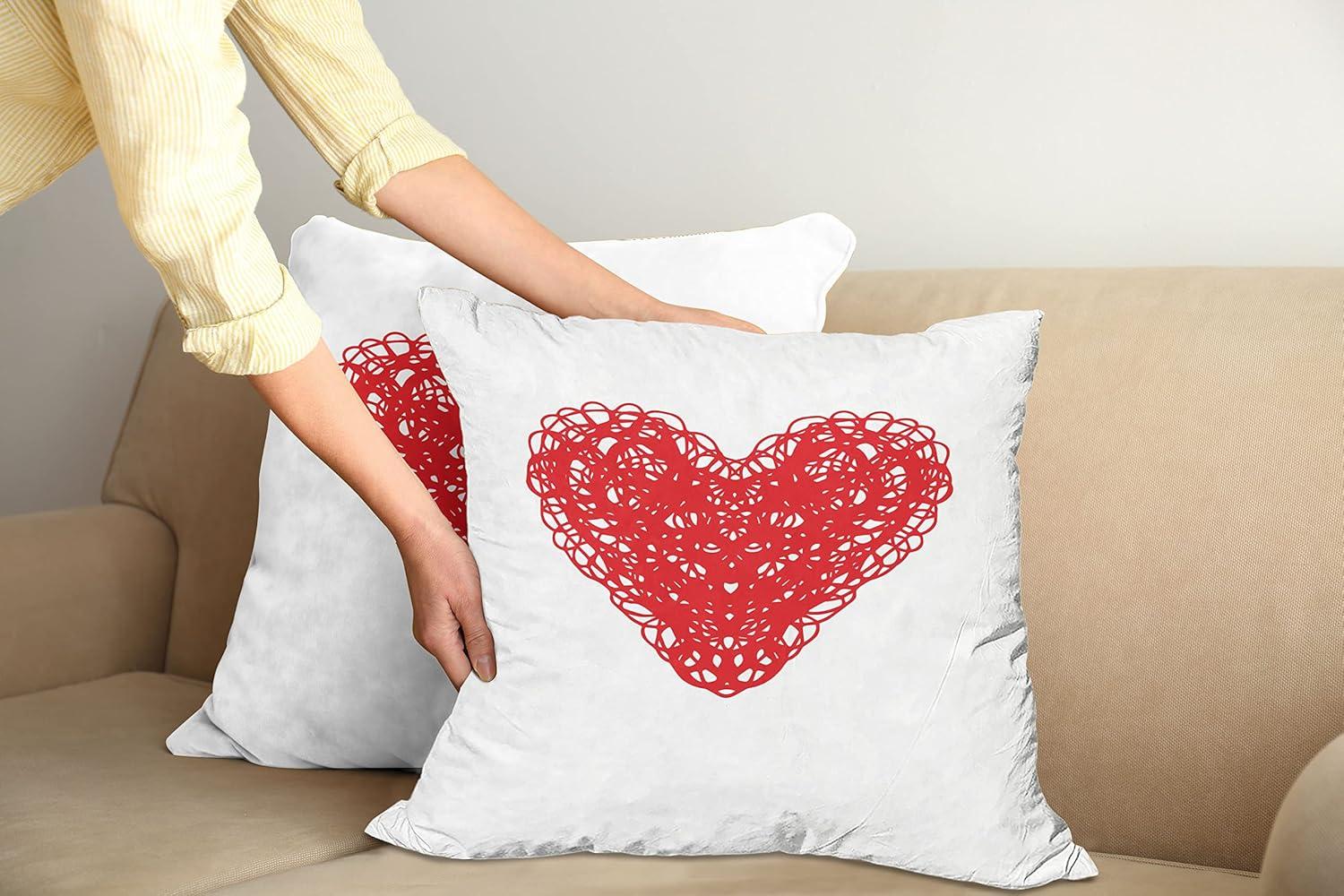 imageAmbesonne Heart Decorative Throw Pillow Case Pack of 2 Scribble Drawing Romantic Shape Valentines Day Jumble Lines Minimalist Print Couch Bedroom Living Room Cushion Cover 18 Vermilion White