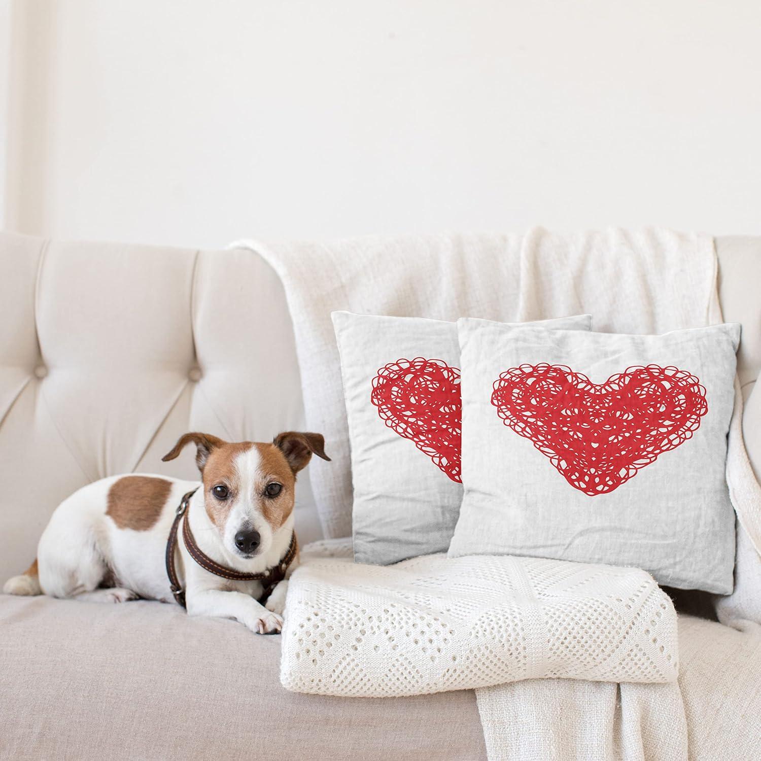 imageAmbesonne Heart Decorative Throw Pillow Case Pack of 2 Scribble Drawing Romantic Shape Valentines Day Jumble Lines Minimalist Print Couch Bedroom Living Room Cushion Cover 18 Vermilion White
