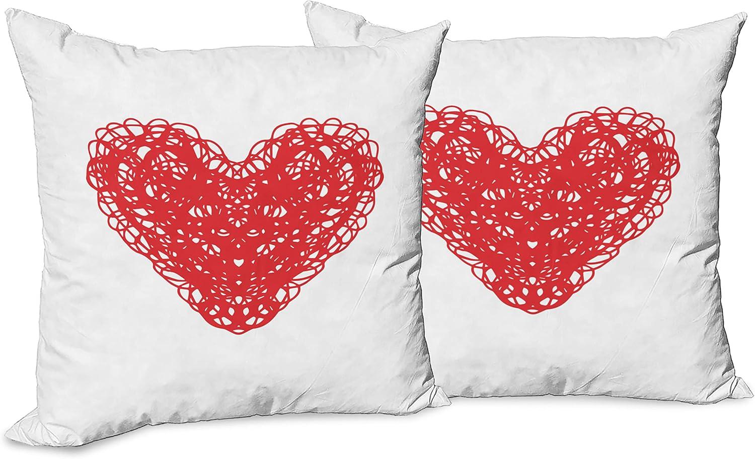 imageAmbesonne Heart Decorative Throw Pillow Case Pack of 2 Scribble Drawing Romantic Shape Valentines Day Jumble Lines Minimalist Print Couch Bedroom Living Room Cushion Cover 18 Vermilion White