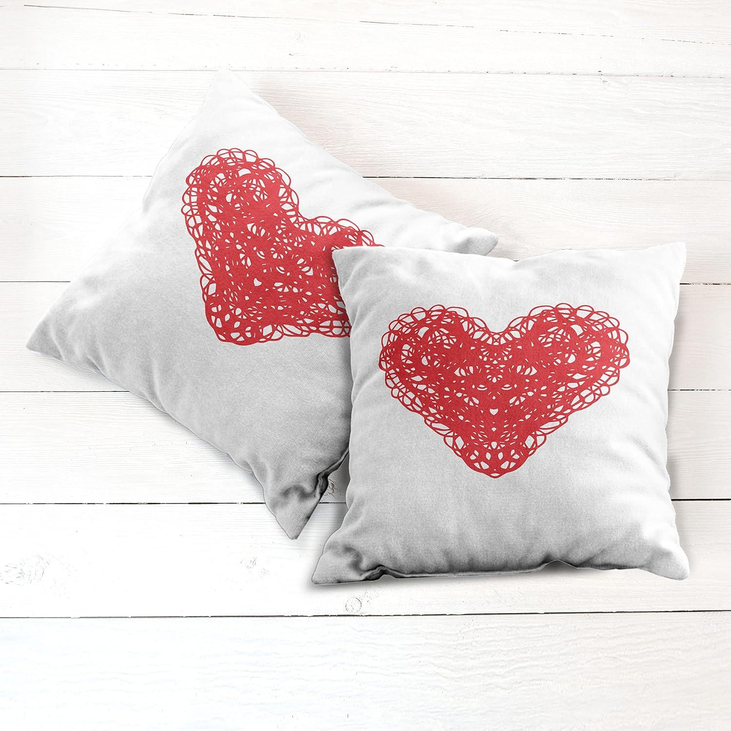 imageAmbesonne Heart Decorative Throw Pillow Case Pack of 2 Scribble Drawing Romantic Shape Valentines Day Jumble Lines Minimalist Print Couch Bedroom Living Room Cushion Cover 18 Vermilion White