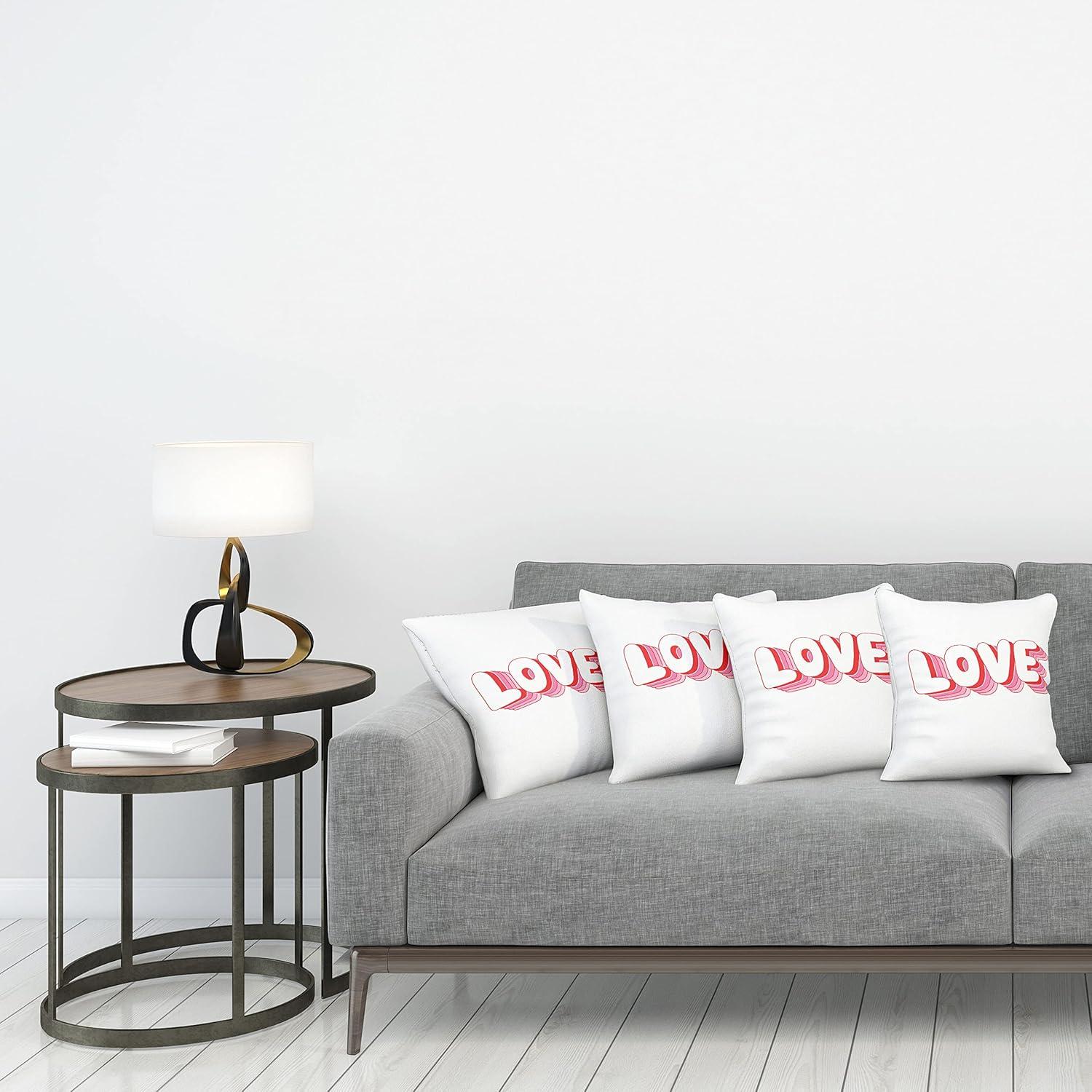 imageAmbesonne Love Decorative Throw Pillow Case Pack of 4 Rounded Style Words with Hippie Retro Effect Romance Valentines Day 70s 80s Cushion Cover for Couch Living Room Car 24 Vermilion Pink White