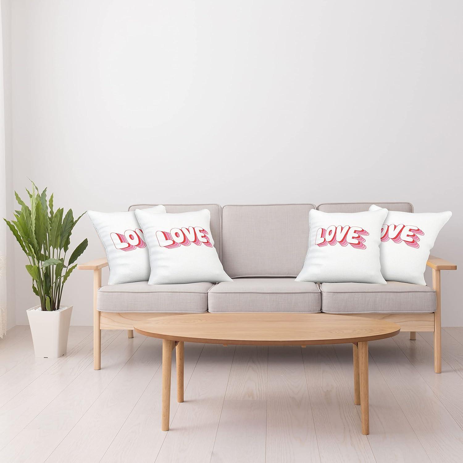 imageAmbesonne Love Decorative Throw Pillow Case Pack of 4 Rounded Style Words with Hippie Retro Effect Romance Valentines Day 70s 80s Cushion Cover for Couch Living Room Car 24 Vermilion Pink White
