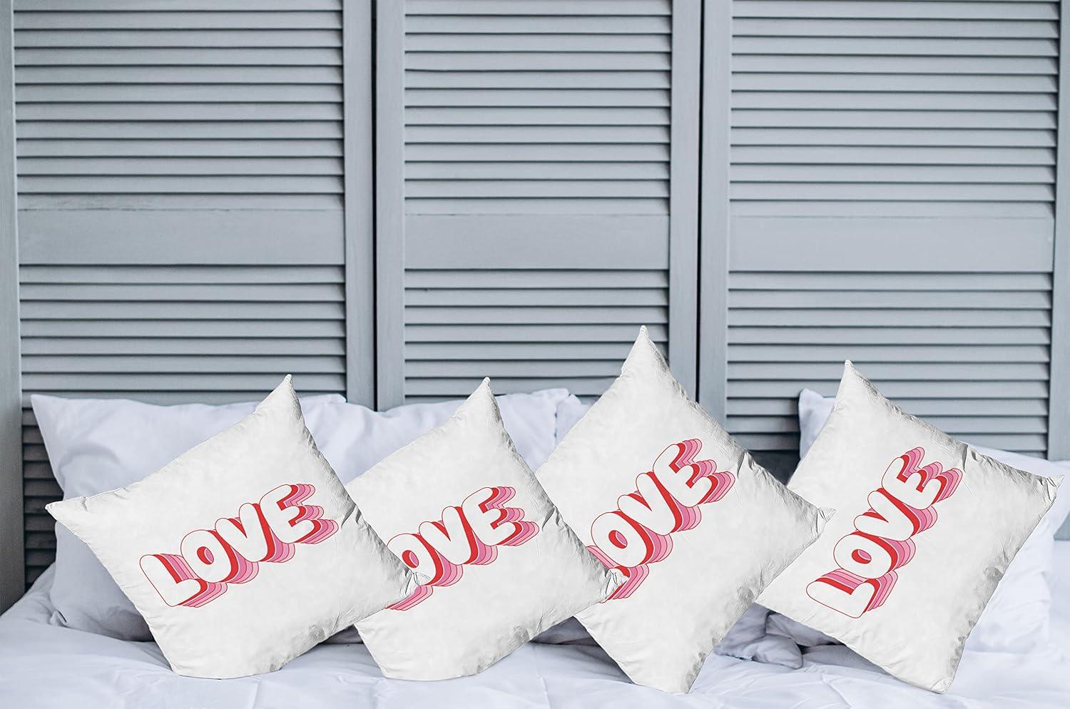imageAmbesonne Love Decorative Throw Pillow Case Pack of 4 Rounded Style Words with Hippie Retro Effect Romance Valentines Day 70s 80s Cushion Cover for Couch Living Room Car 24 Vermilion Pink White