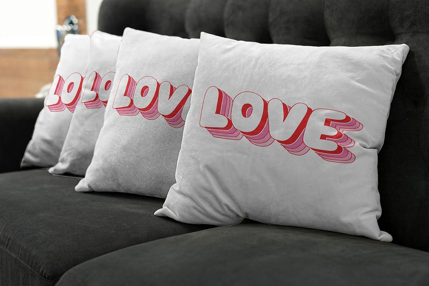 imageAmbesonne Love Decorative Throw Pillow Case Pack of 4 Rounded Style Words with Hippie Retro Effect Romance Valentines Day 70s 80s Cushion Cover for Couch Living Room Car 24 Vermilion Pink White