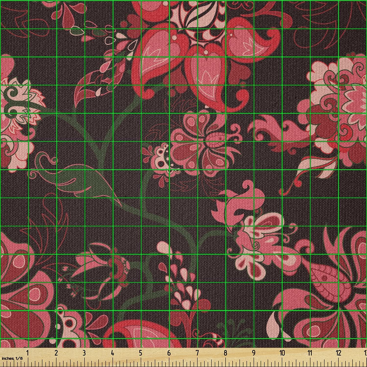 imageAmbesonne Romantic Fabric by The Yard Paisley Nostalgic Oriental Inspirations Blooming Valentines Day Love Bouquet Stretch Knit Fabric for Clothing Sewing and Arts Crafts 3 Yards MulticolorMulticolor