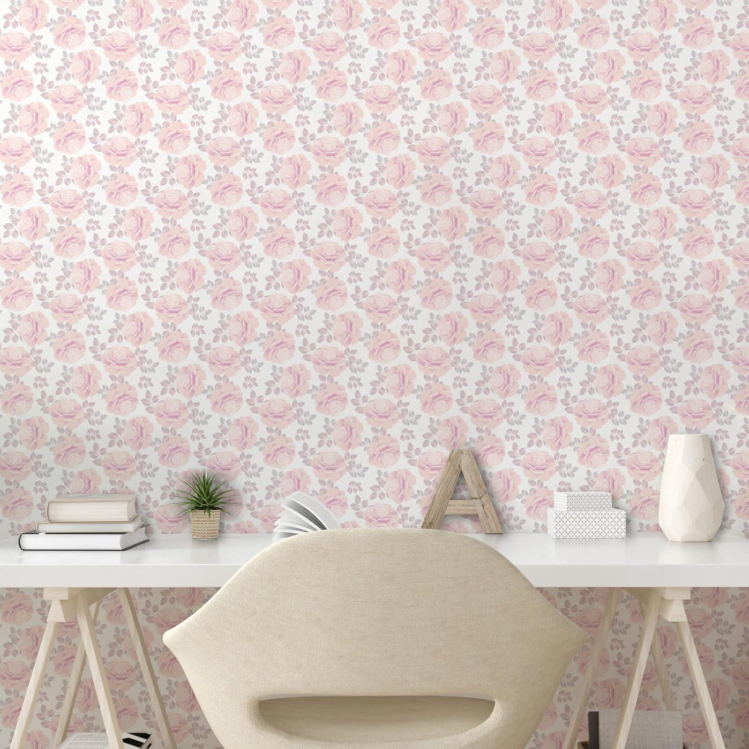imageAmbesonne Roses Peel amp Stick Wallpaper for Home Romantic Valentines Day Pattern in Pastel Tones SelfAdhesive Living Room Kitchen Accent 13 x 100 Rose Mauve