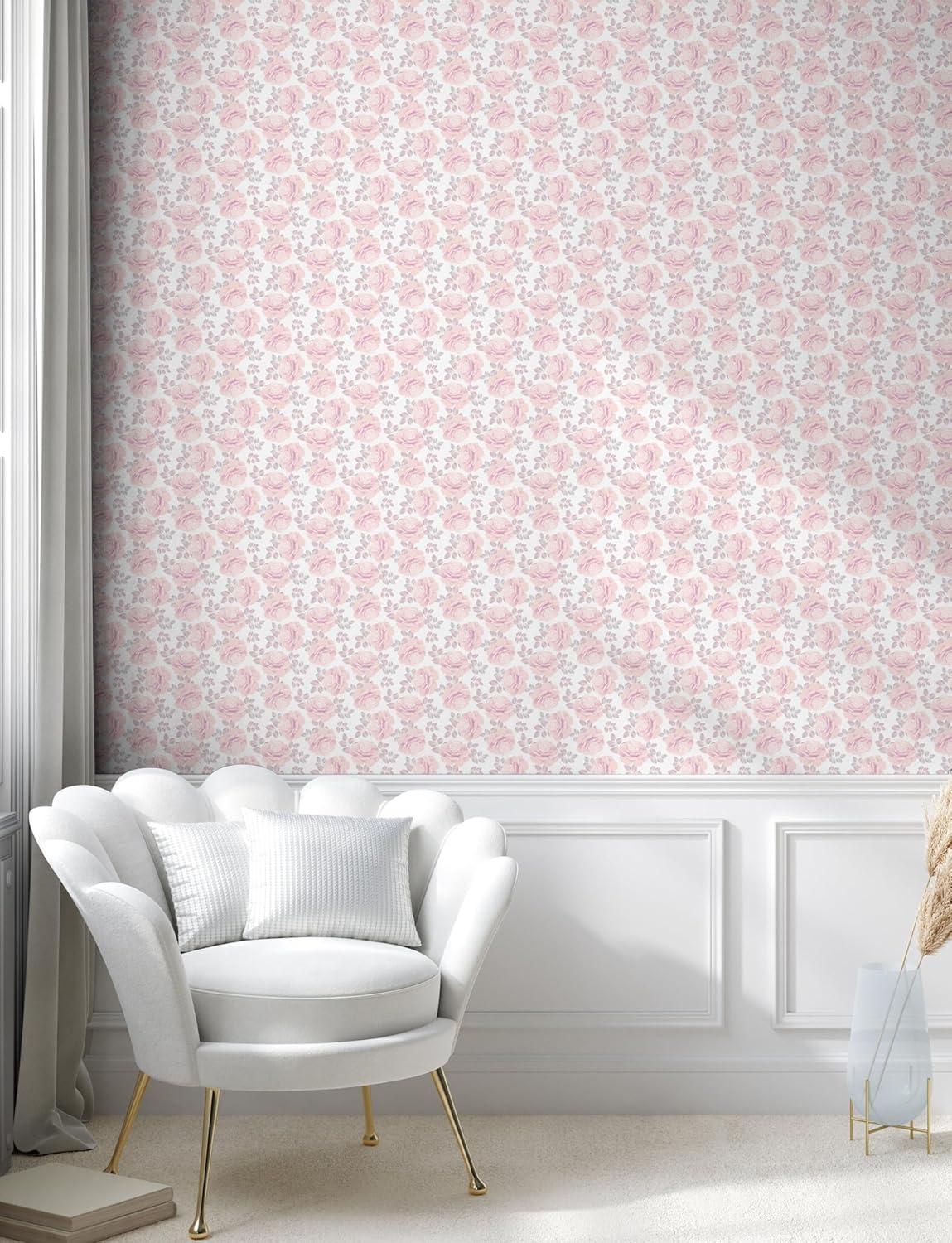 imageAmbesonne Roses Peel amp Stick Wallpaper for Home Romantic Valentines Day Pattern in Pastel Tones SelfAdhesive Living Room Kitchen Accent 13 x 100 Rose Mauve