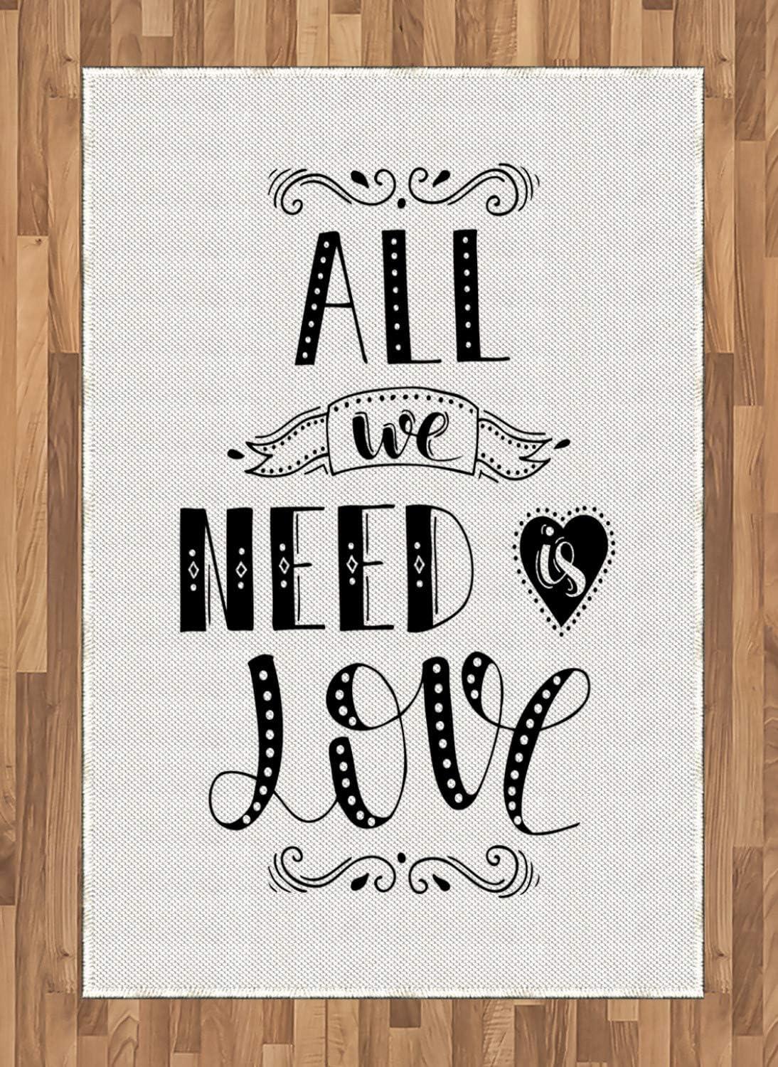 imageAmbesonne Saying Area Rug All We Need is Love Phrase Inspirational Message Valentines Day Concept Flat Woven Accent Rug for Living Room Bedroom Dining Room 2 6 x 5 Charcoal Grey WhiteCharcoal Grey White