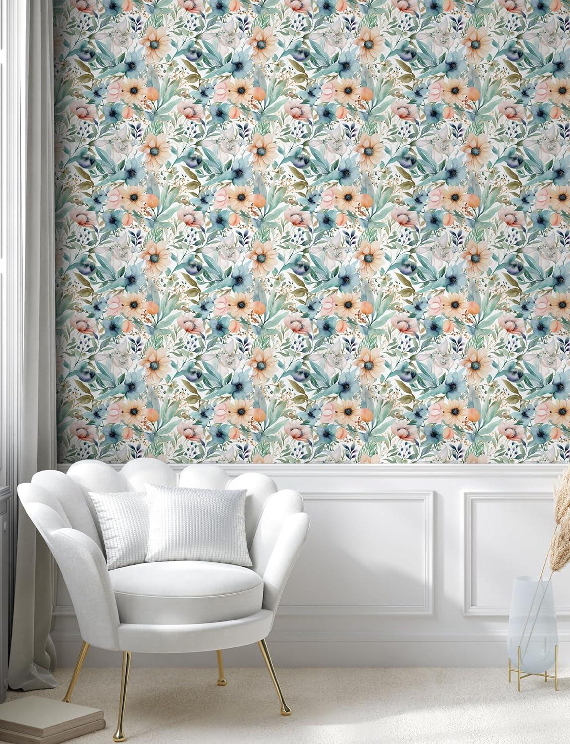 imageAmbesonne Spring Floral Peel amp Stick Wallpaper for Home Valentines Day Concept Romantic Garden Flowers with Leaves Greenery SelfAdhesive Living Room Kitchen Accent 13 x 72 Seafoam Peach White