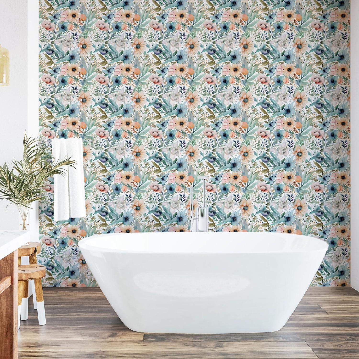 imageAmbesonne Spring Floral Peel amp Stick Wallpaper for Home Valentines Day Concept Romantic Garden Flowers with Leaves Greenery SelfAdhesive Living Room Kitchen Accent 13 x 72 Seafoam Peach White